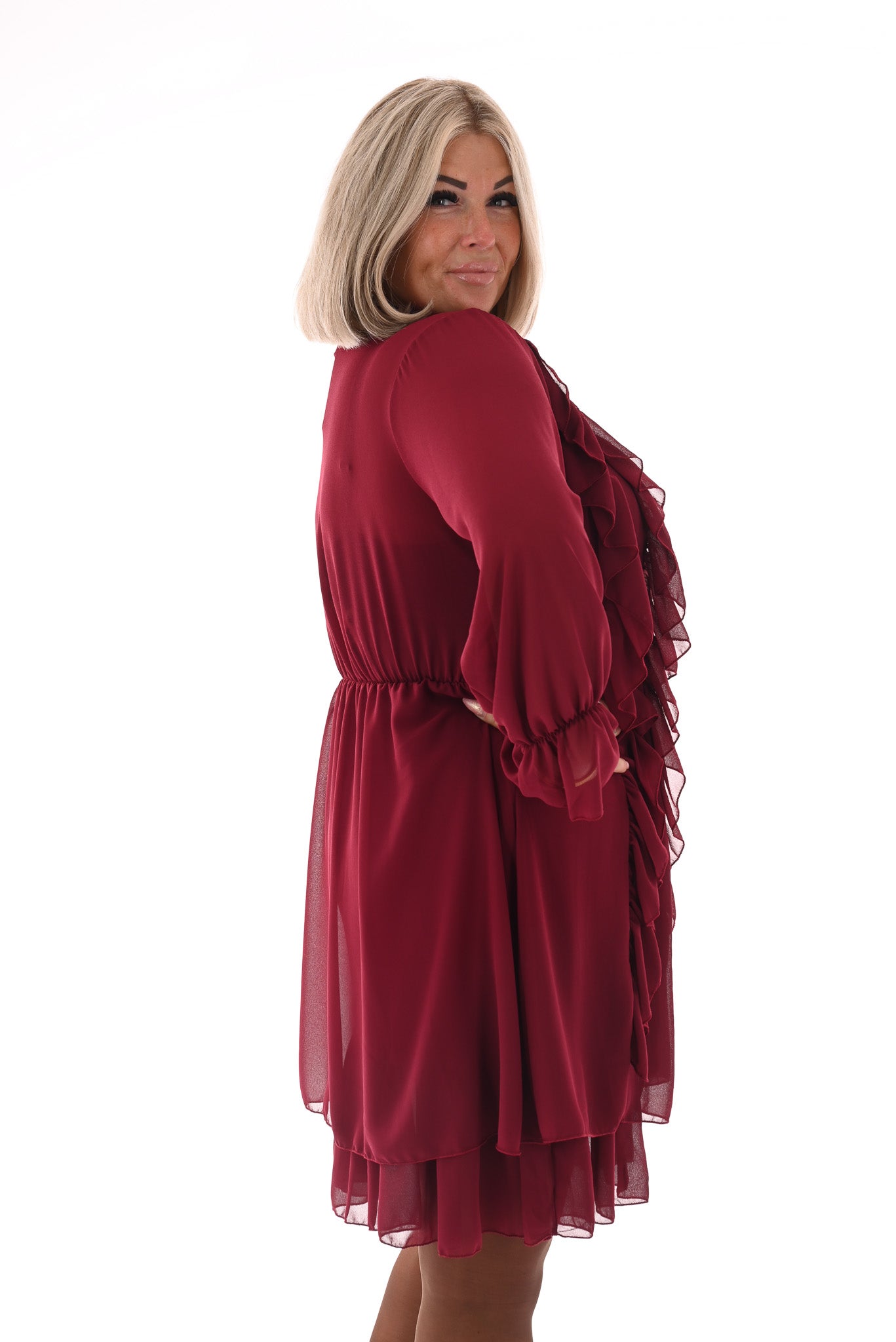 Kort jurkje ruffles bordeaux