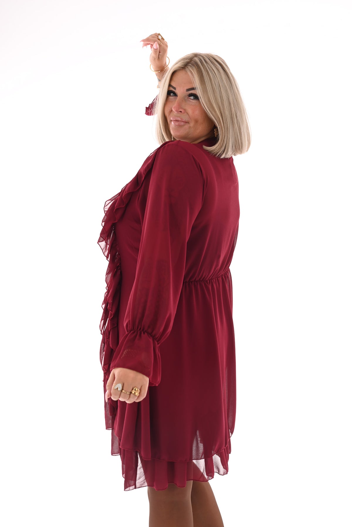 Kort jurkje ruffles bordeaux