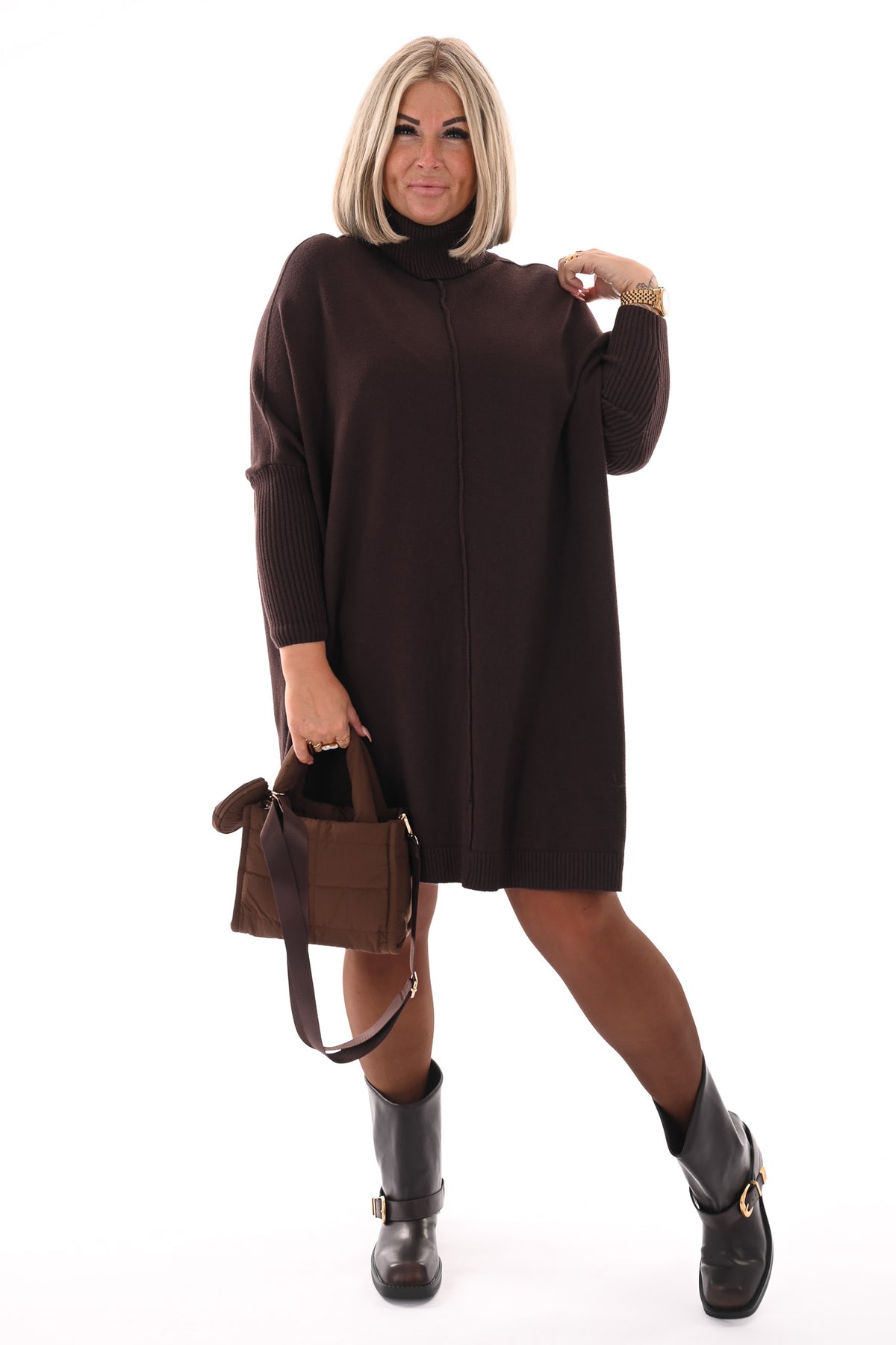 Basic tuniek met col donkerbruin