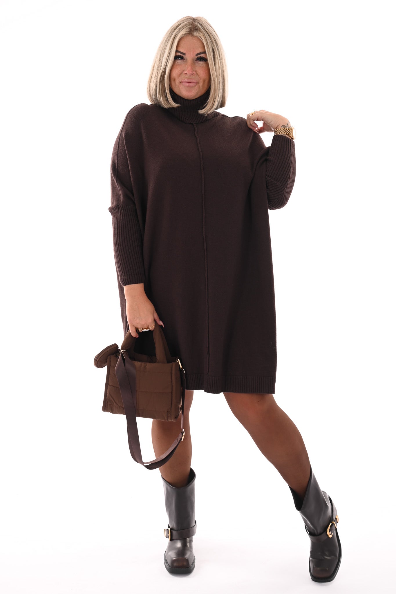 Basic tuniek met col donkerbruin