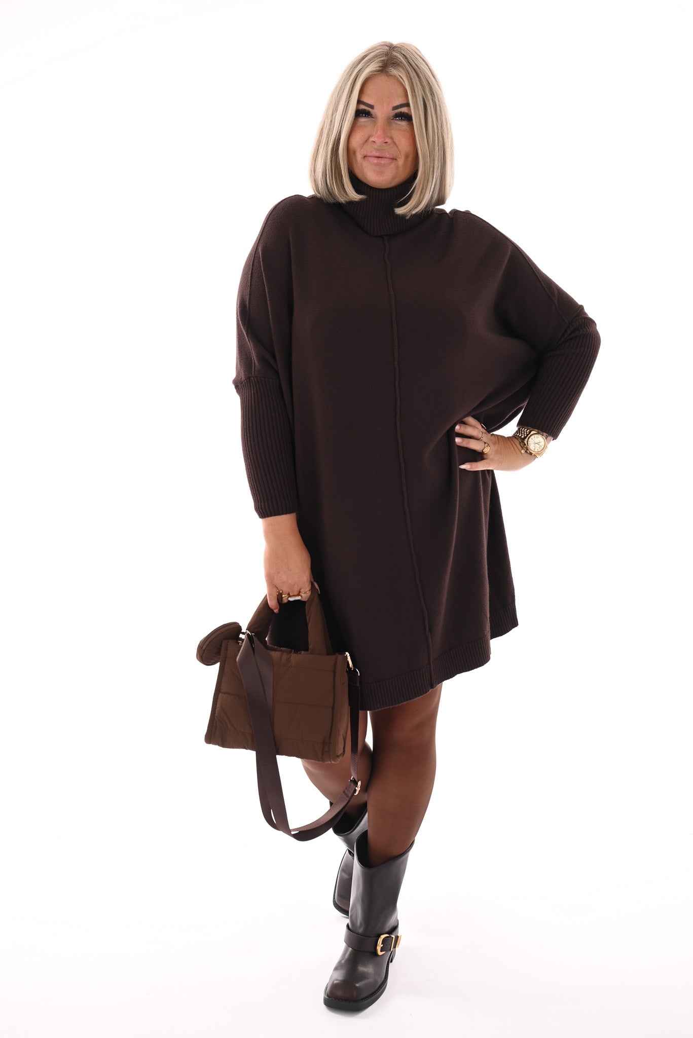 Basic tuniek met col donkerbruin