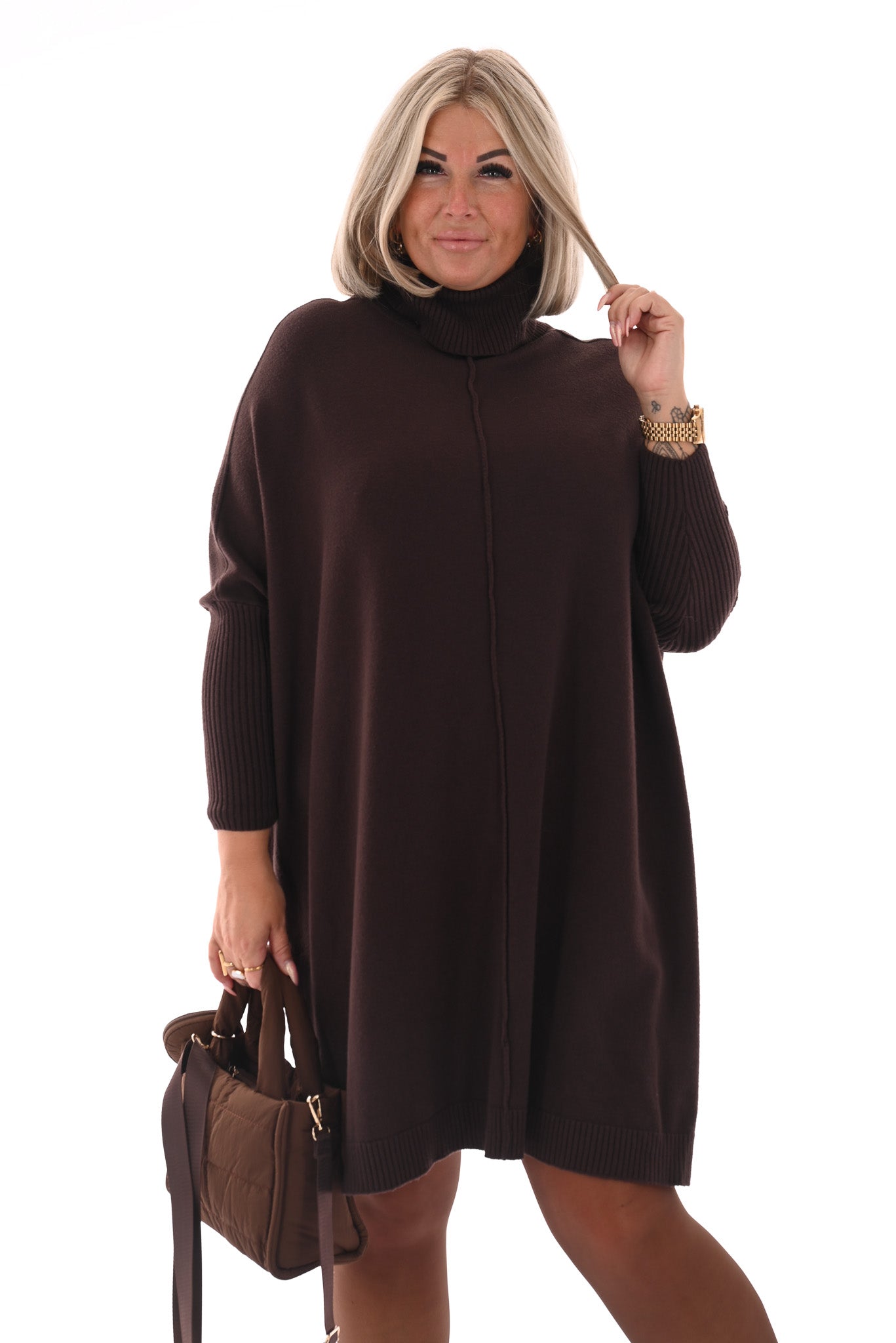 Basic tuniek met col donkerbruin