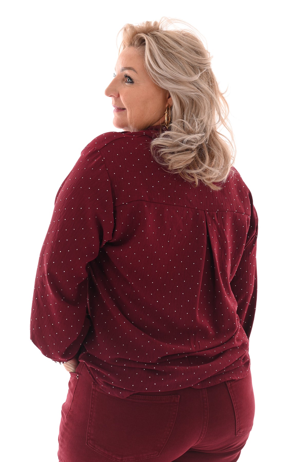 Doorknoop blouse strass bordeaux