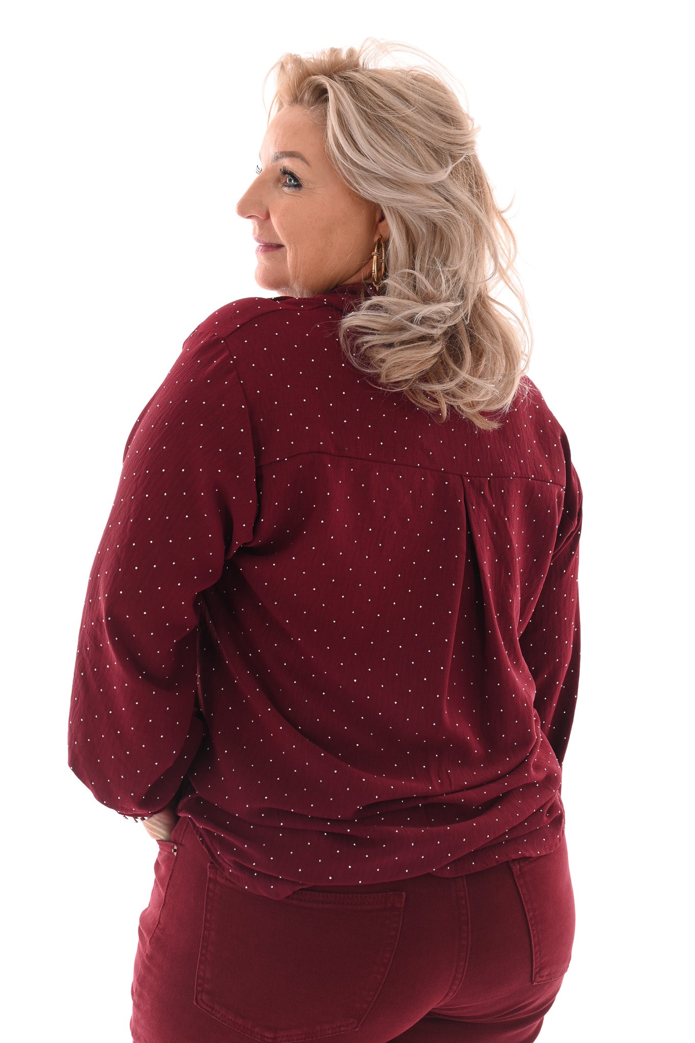 Doorknoop blouse strass bordeaux