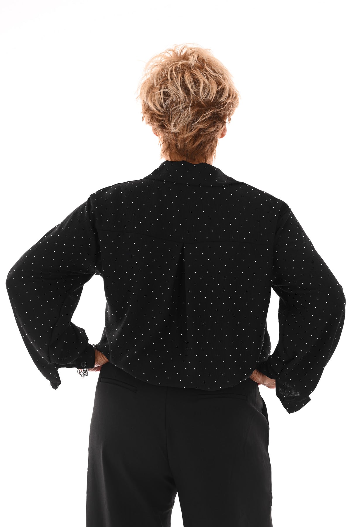 Doorknoop blouse strass zwart