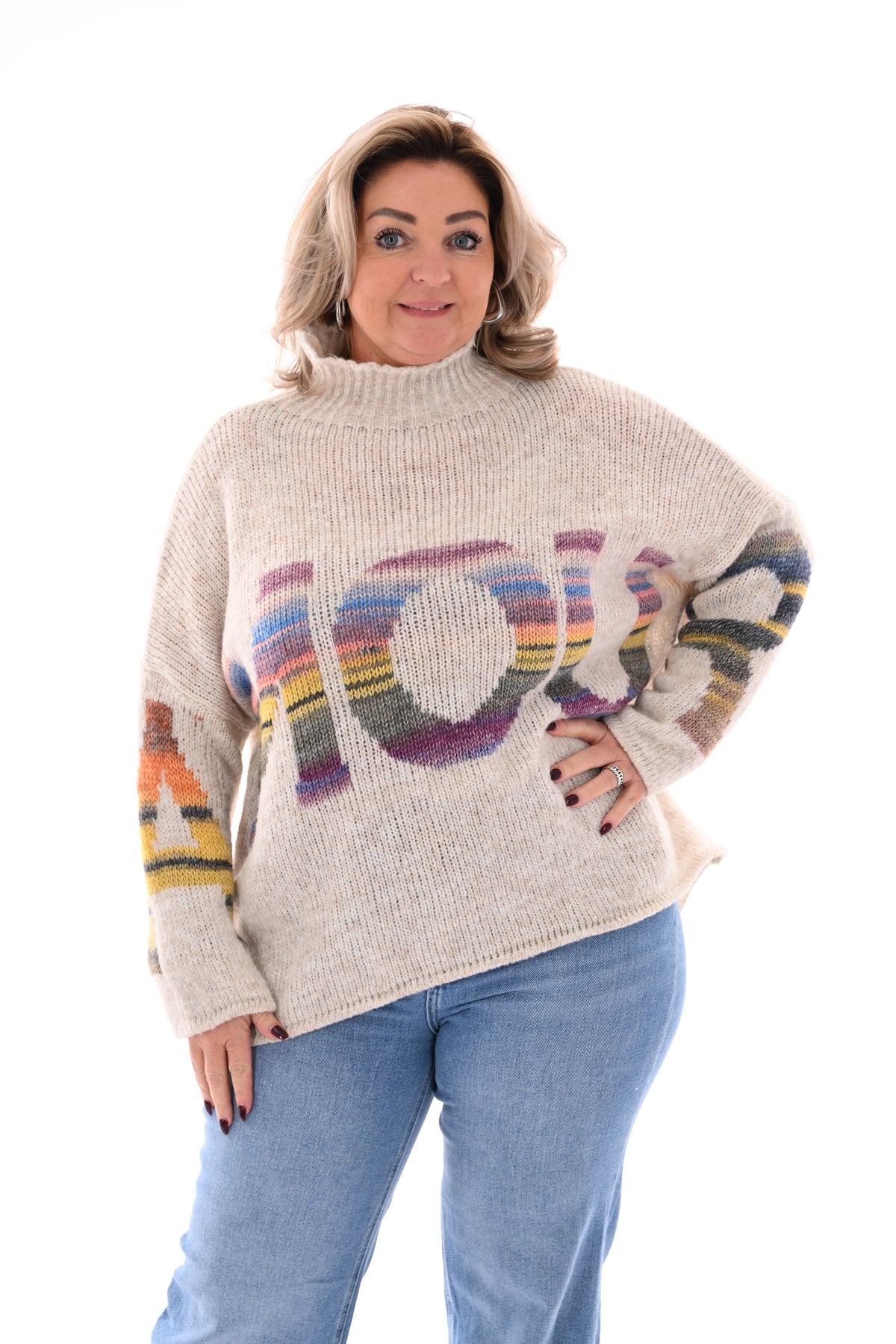 Gebreide trui turtle neck amour beige