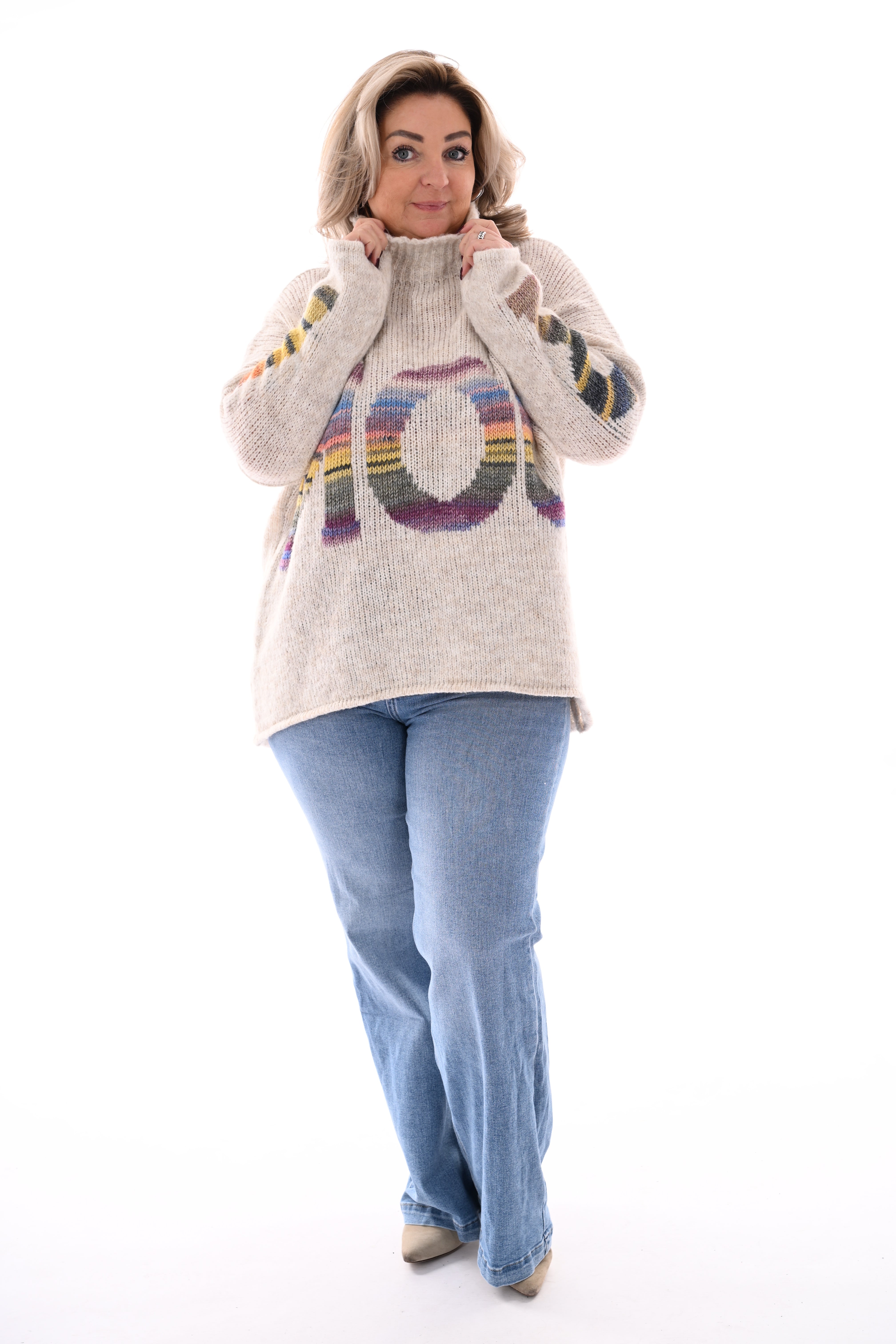 Gebreide trui turtle neck amour beige