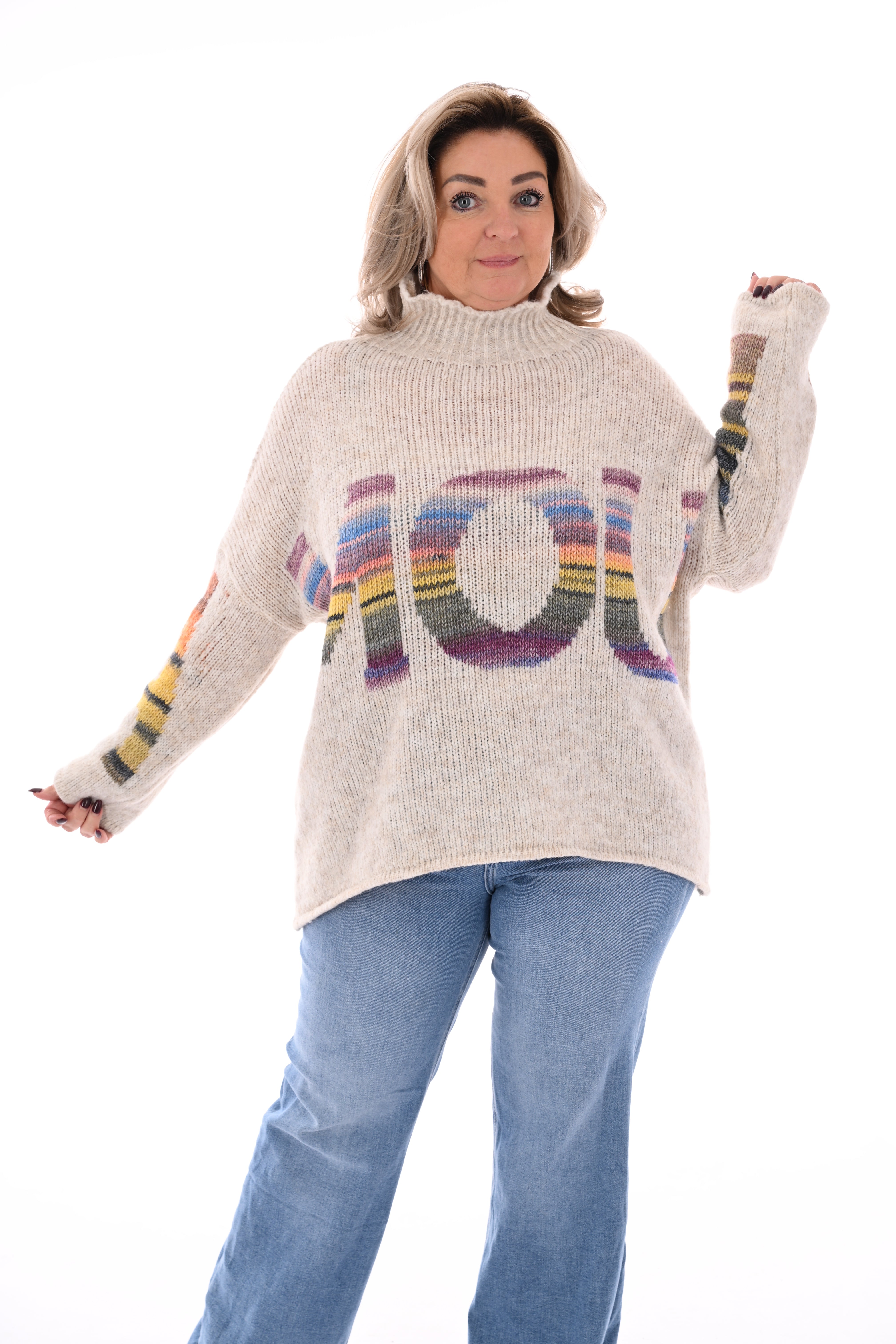 Gebreide trui turtle neck amour beige