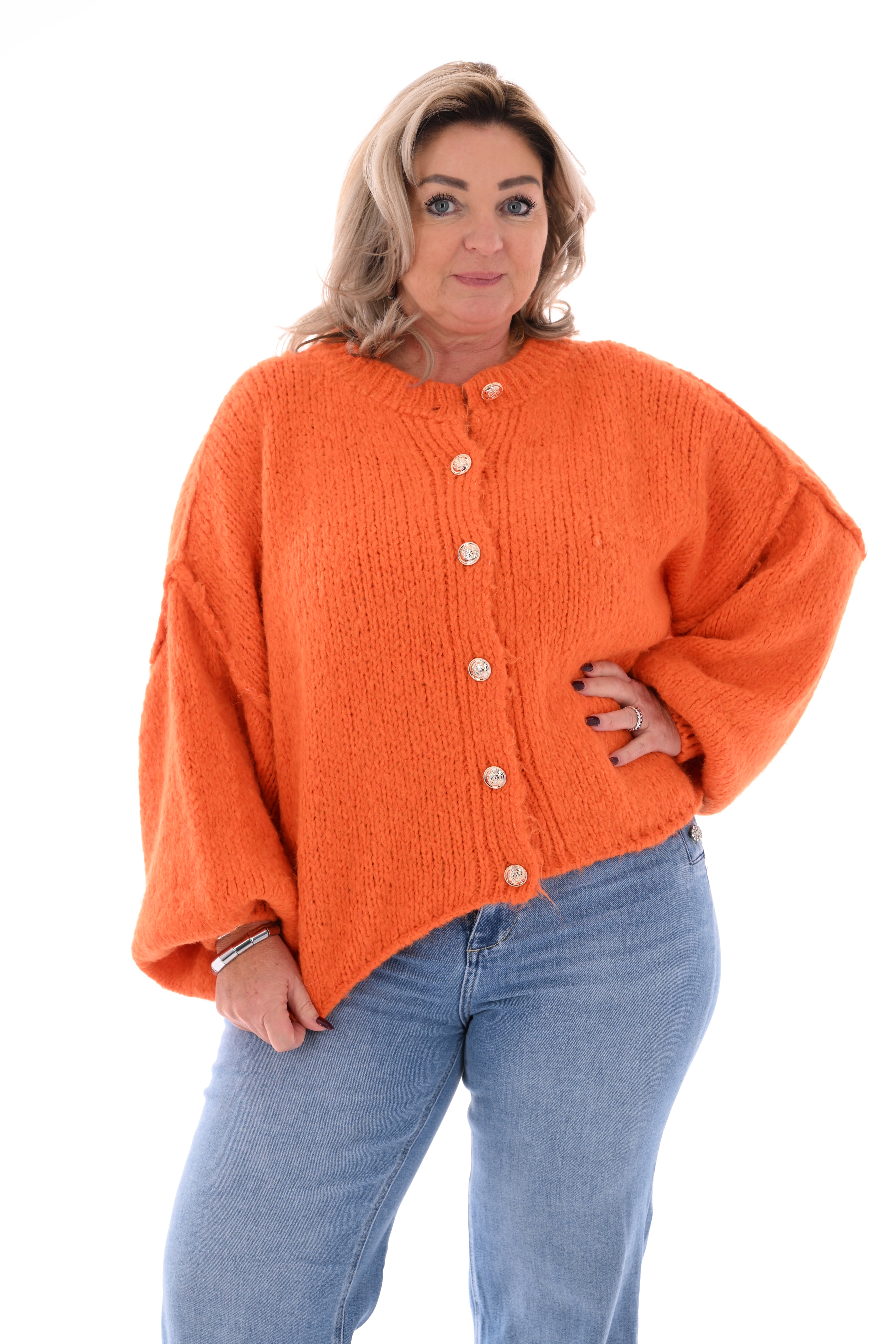 Grof gebreid vest met knopen oranje