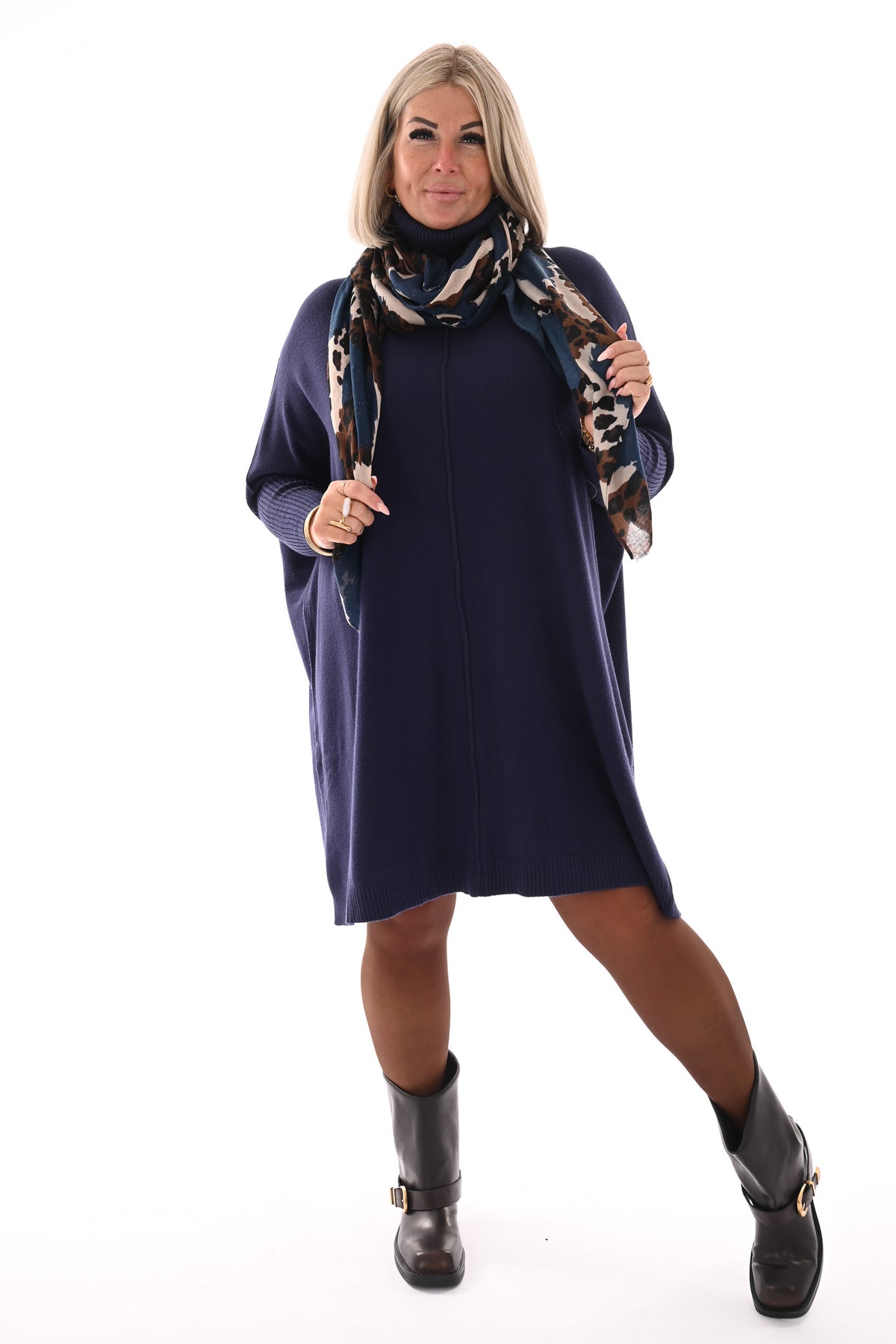 Basic tuniek met col marineblauw