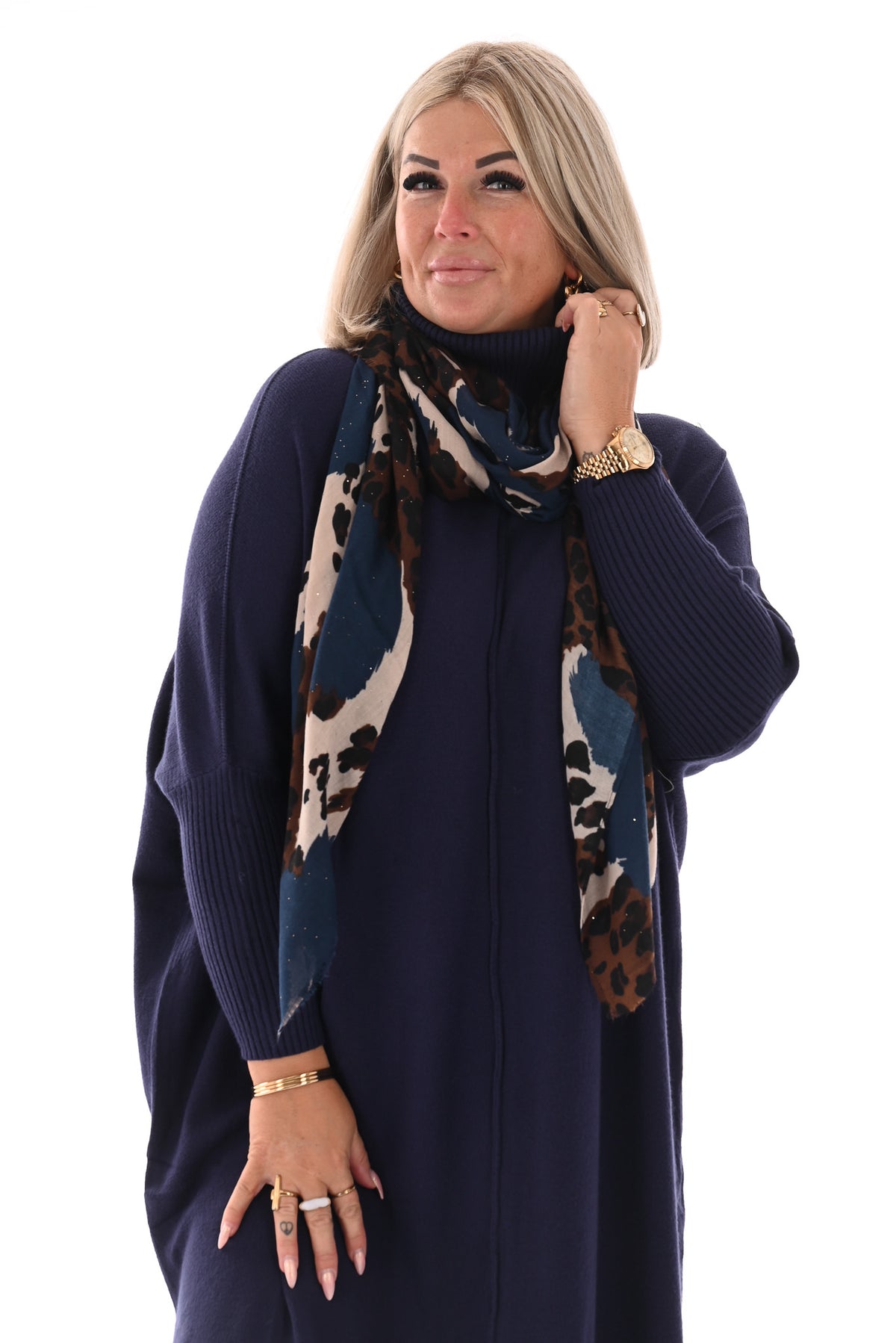 Sjaal vlekken en panterprint marineblauw