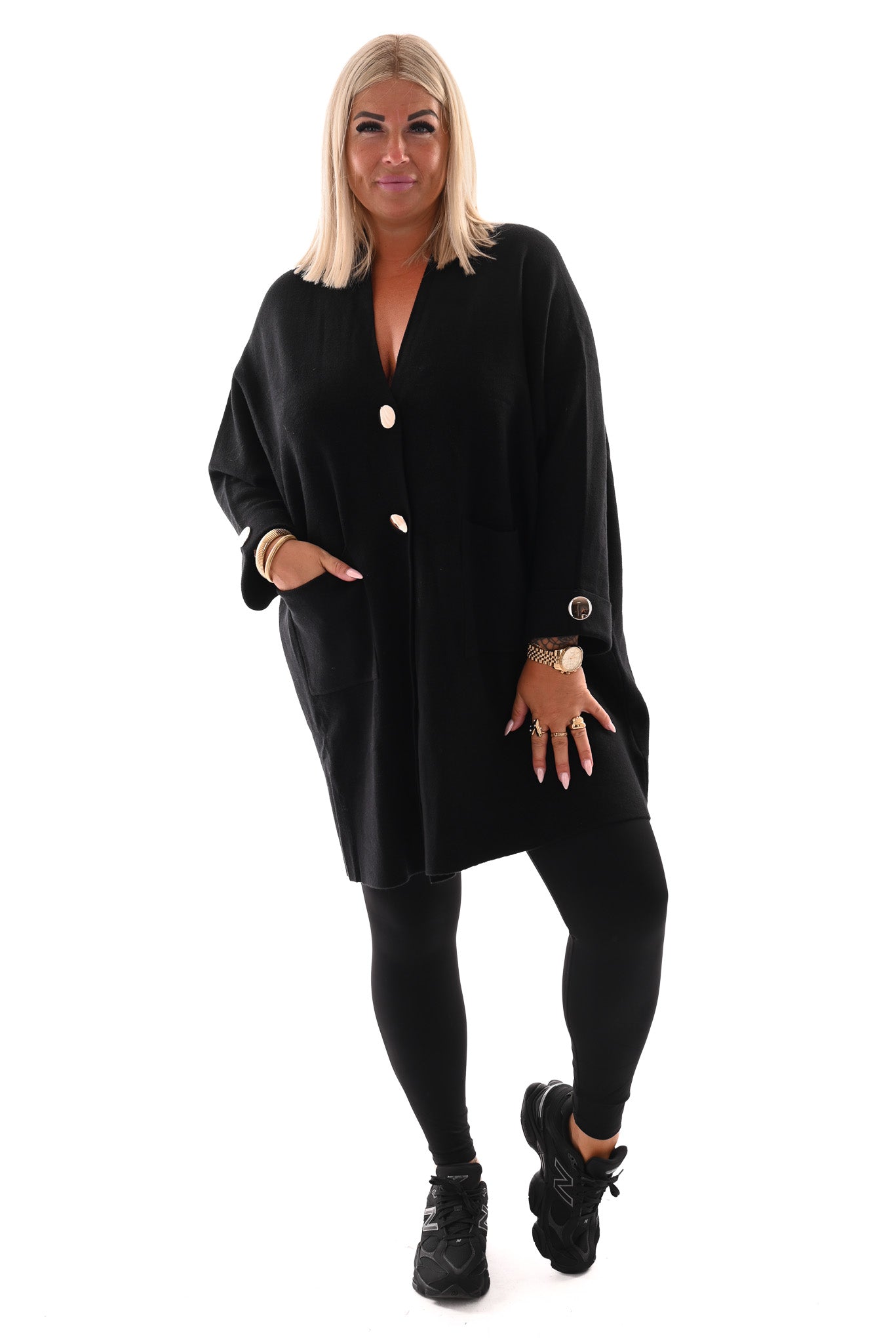 Oversized vest v-hals en grote knopen zwart