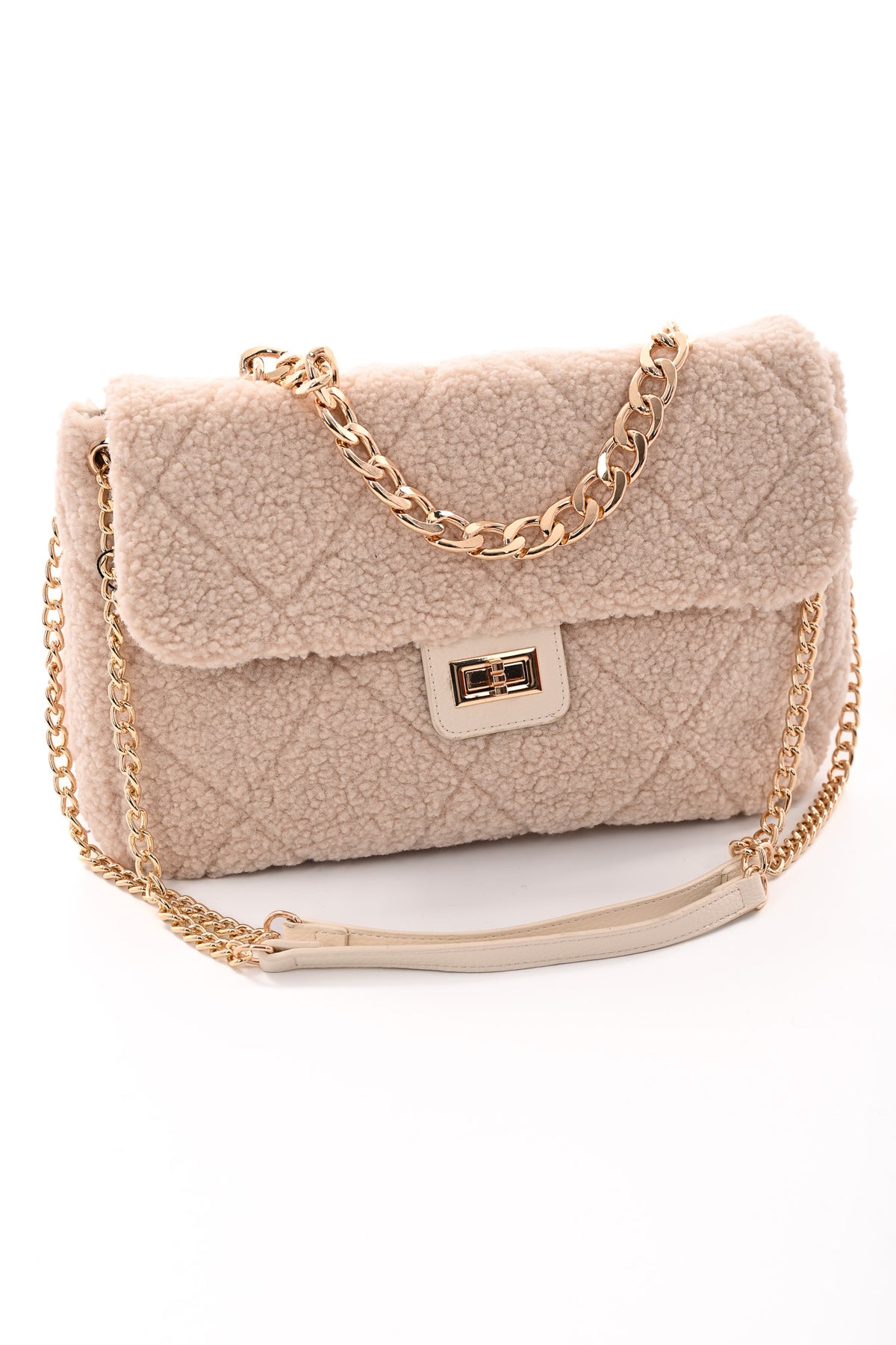 Teddy tas met ketting beige