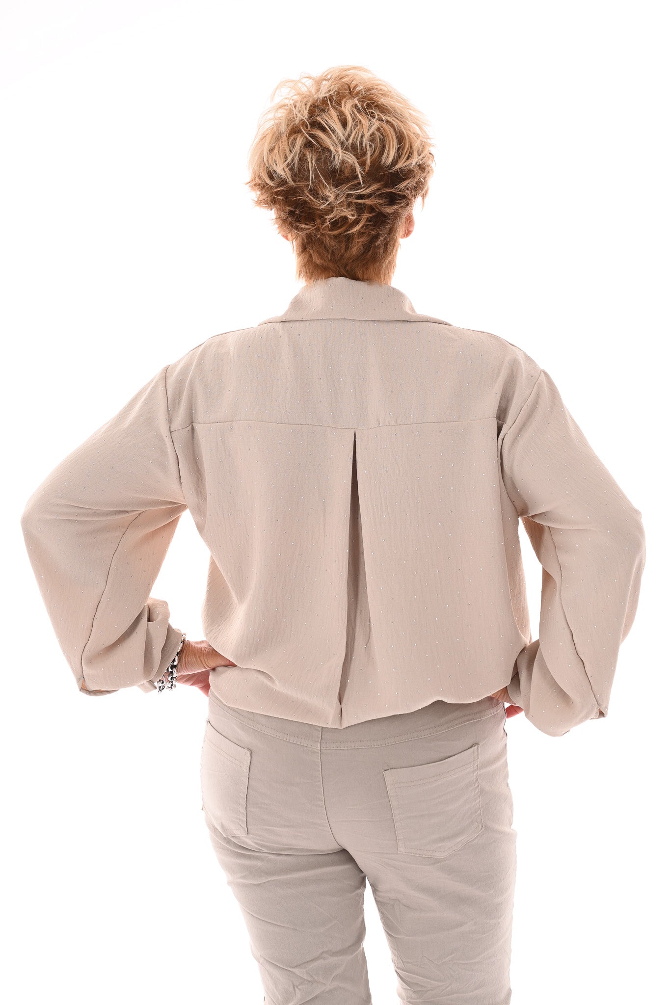 Doorknoop blouse strass beige