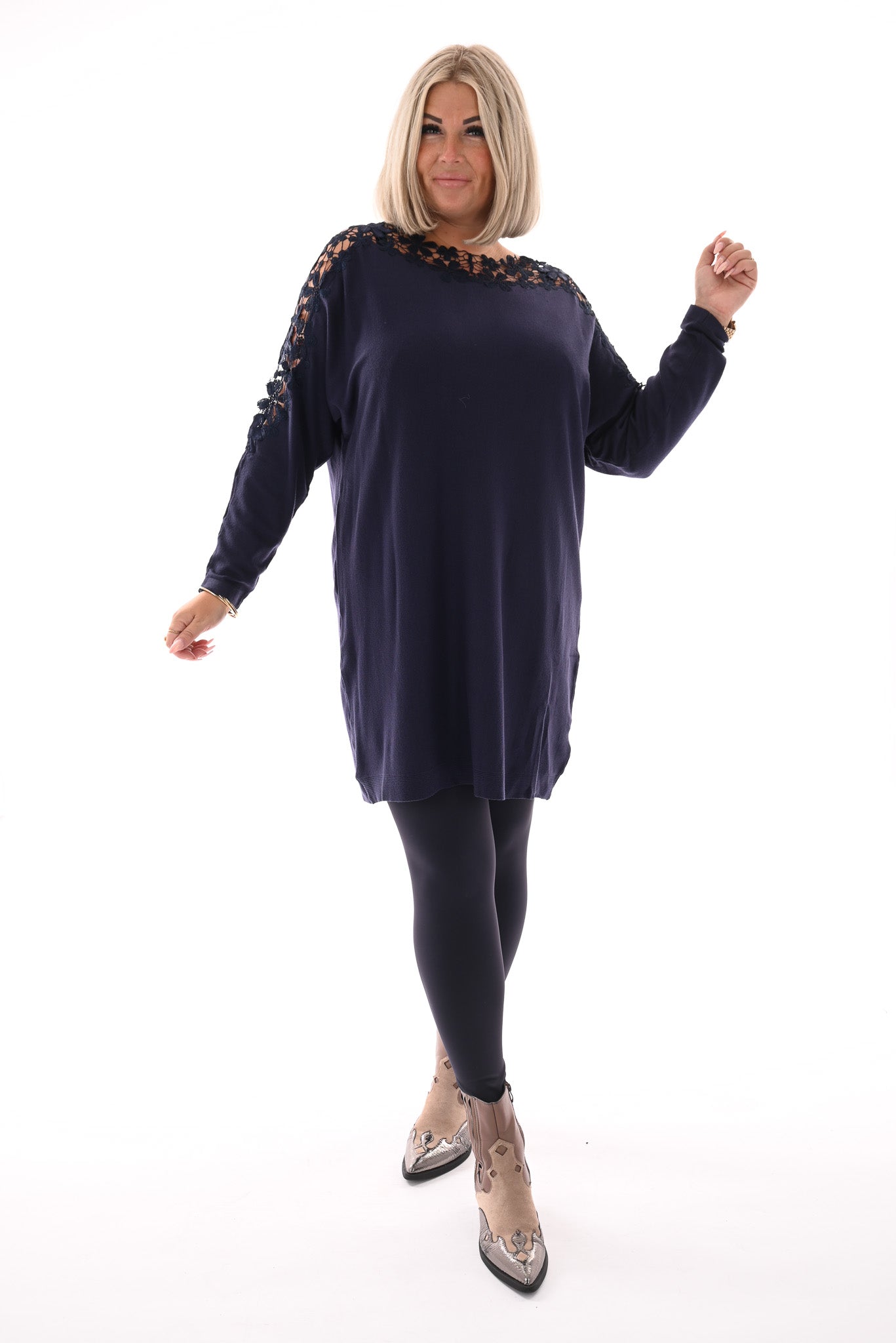 Tuniek bloemenhals marineblauw