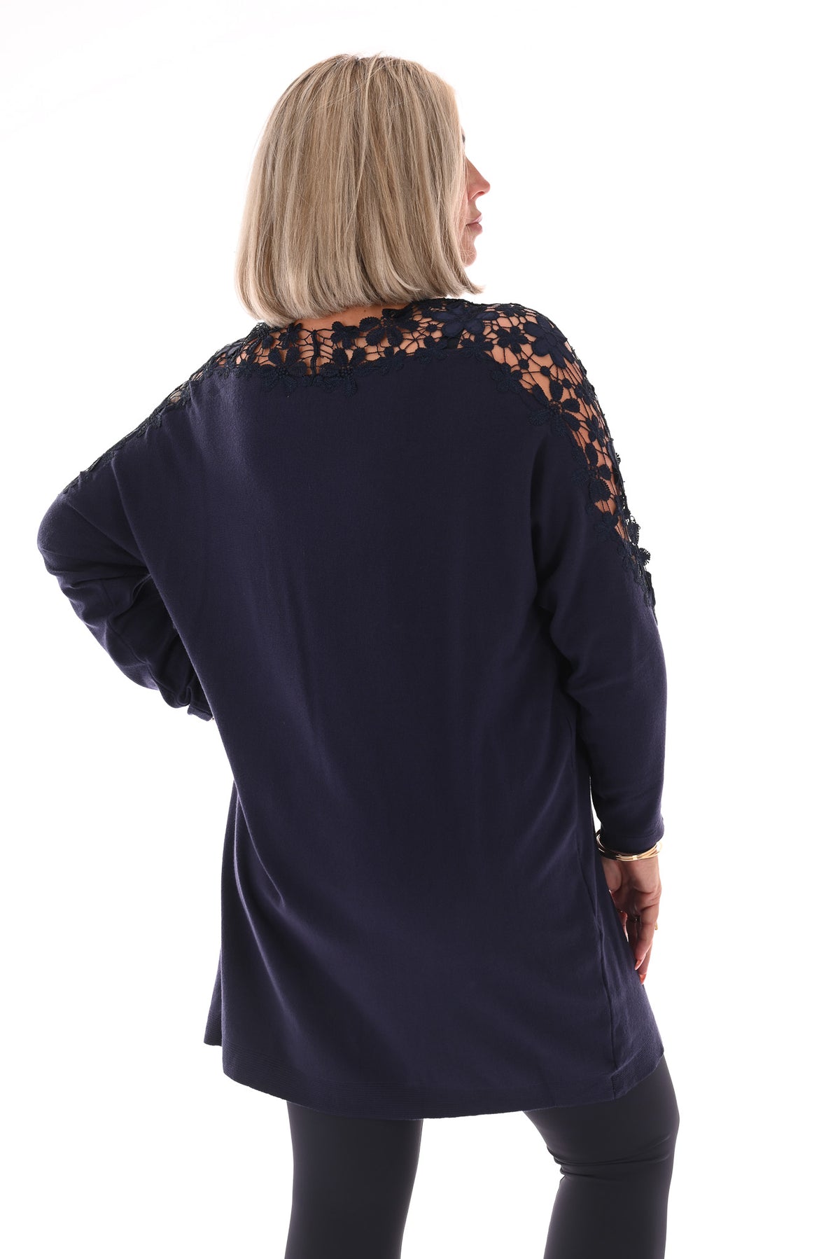 Tuniek bloemenhals marineblauw