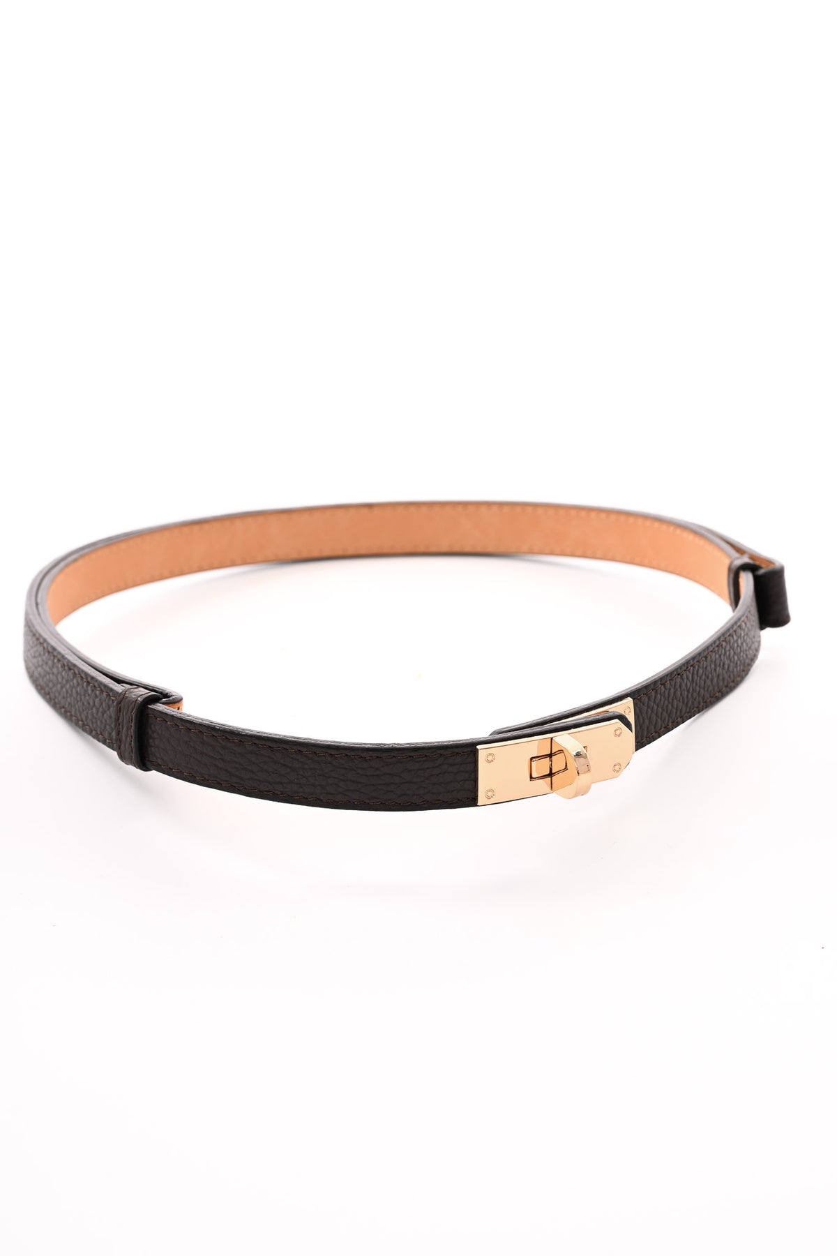 Leren smalle riem met gesp bruin