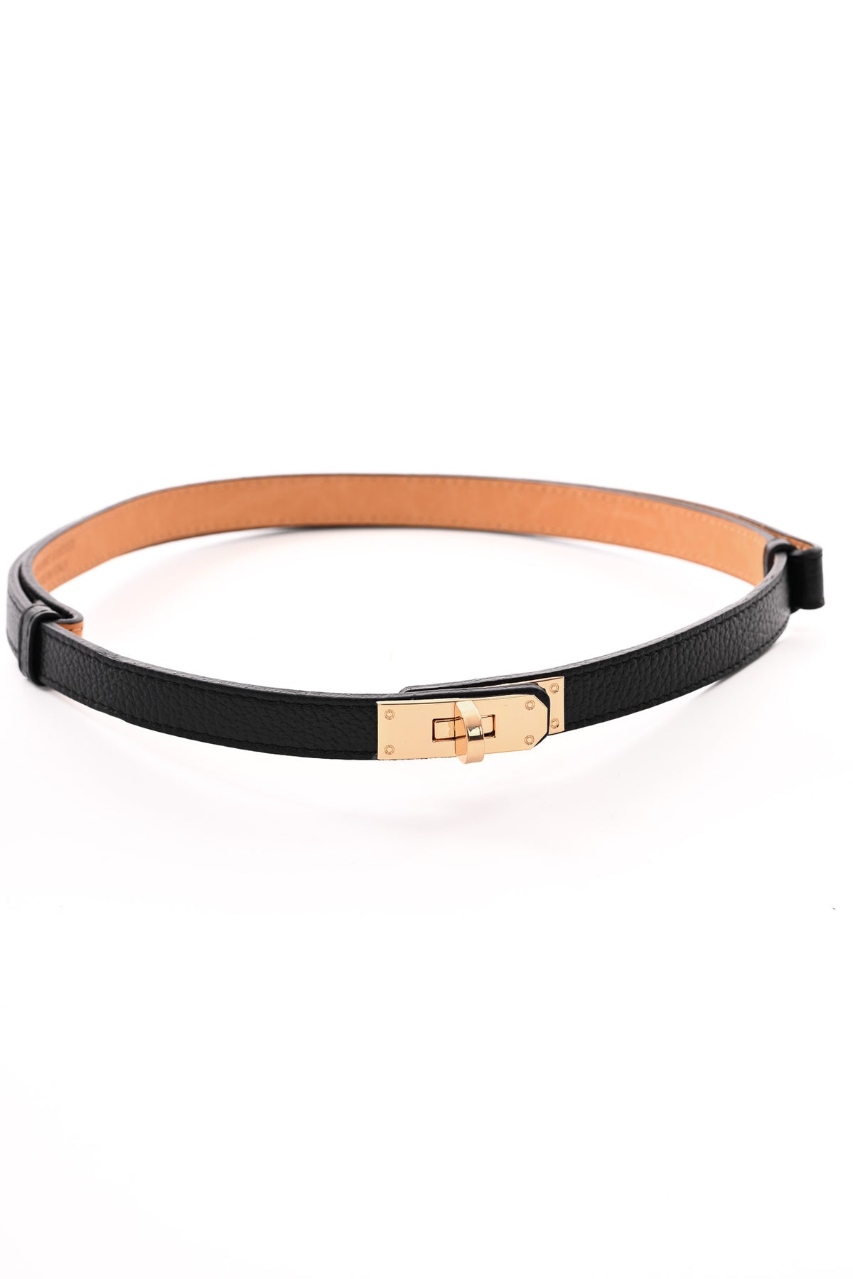 Leren smalle riem met gesp zwart