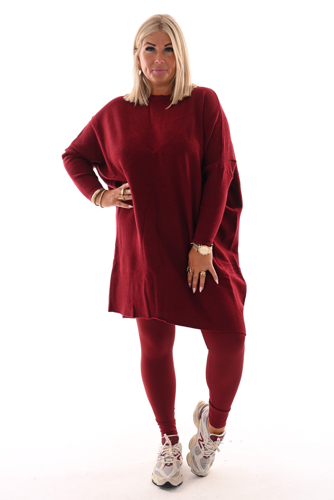 Tuniek rib wijde uitloop bordeaux