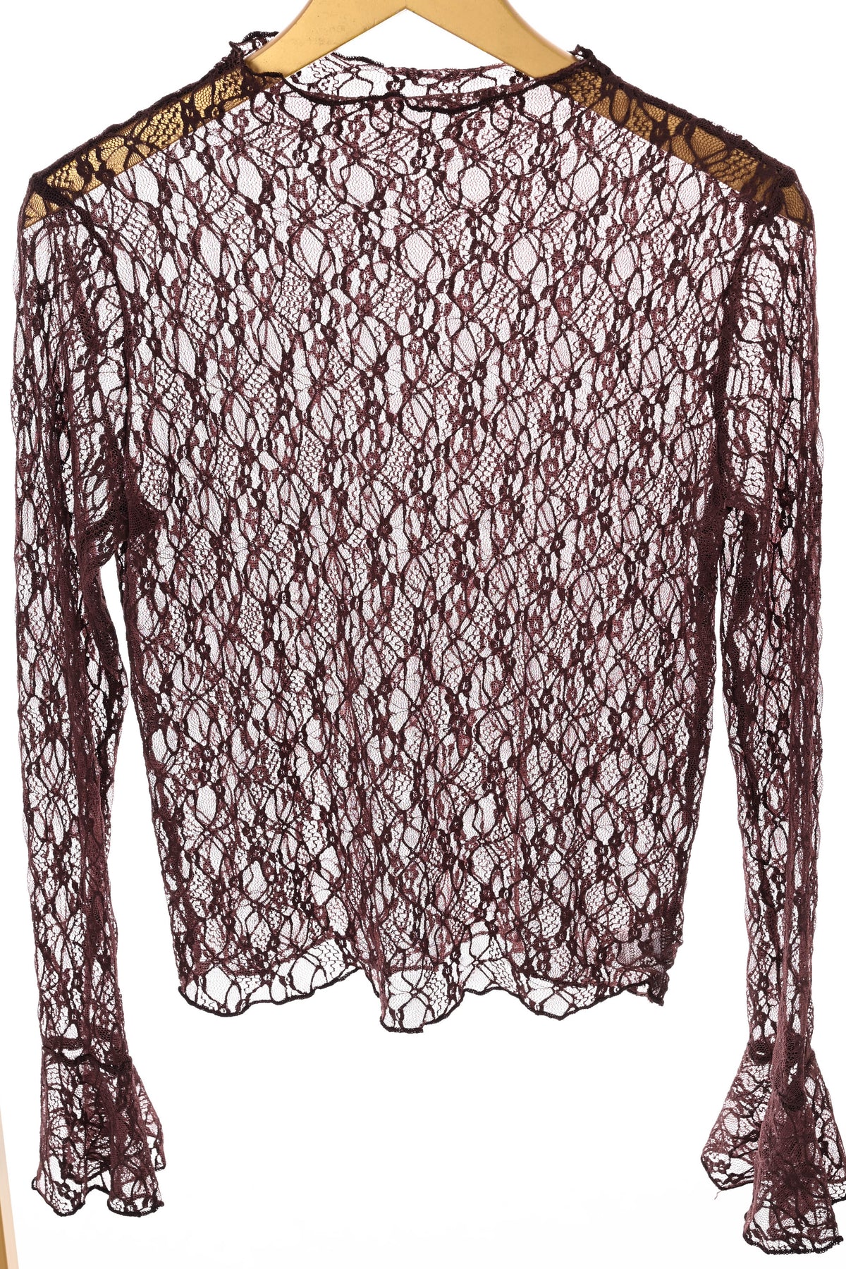 Kanten top trompetmouwen donkerbruin