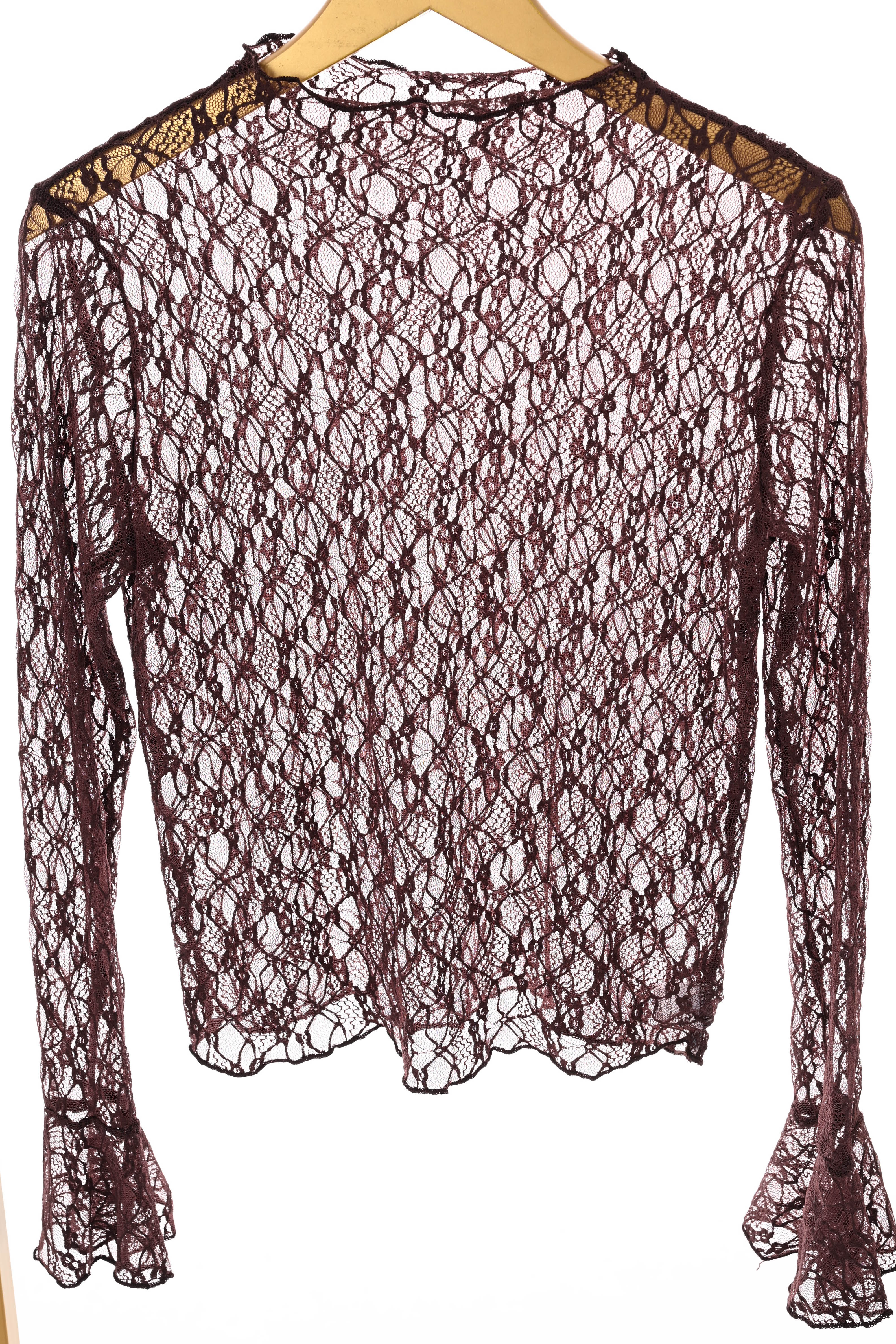 Kanten top trompetmouwen donkerbruin