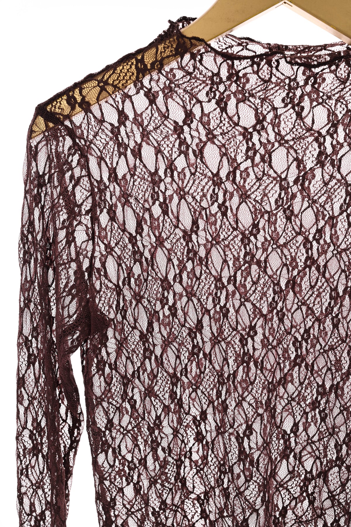 Kanten top trompetmouwen donkerbruin