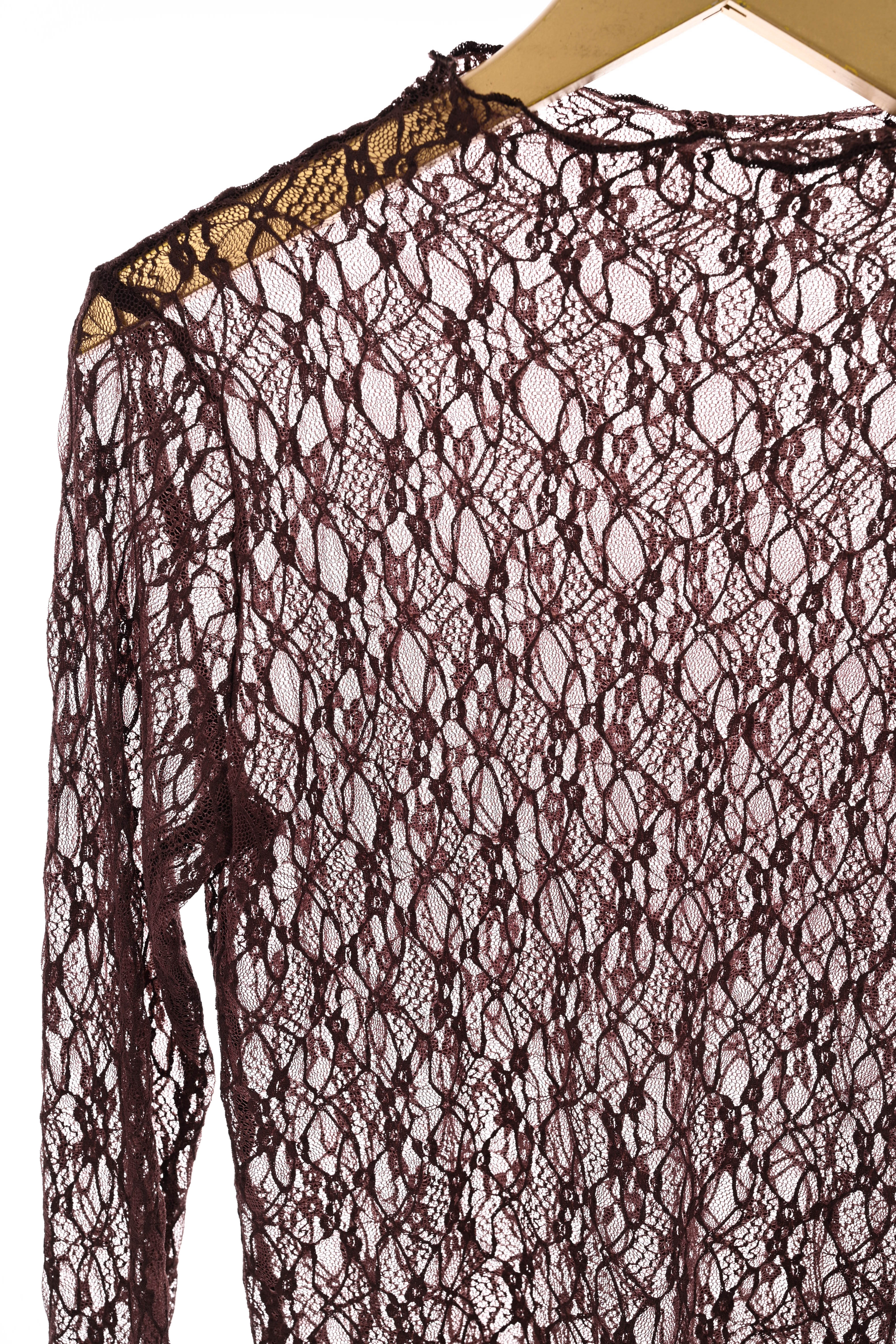 Kanten top trompetmouwen donkerbruin