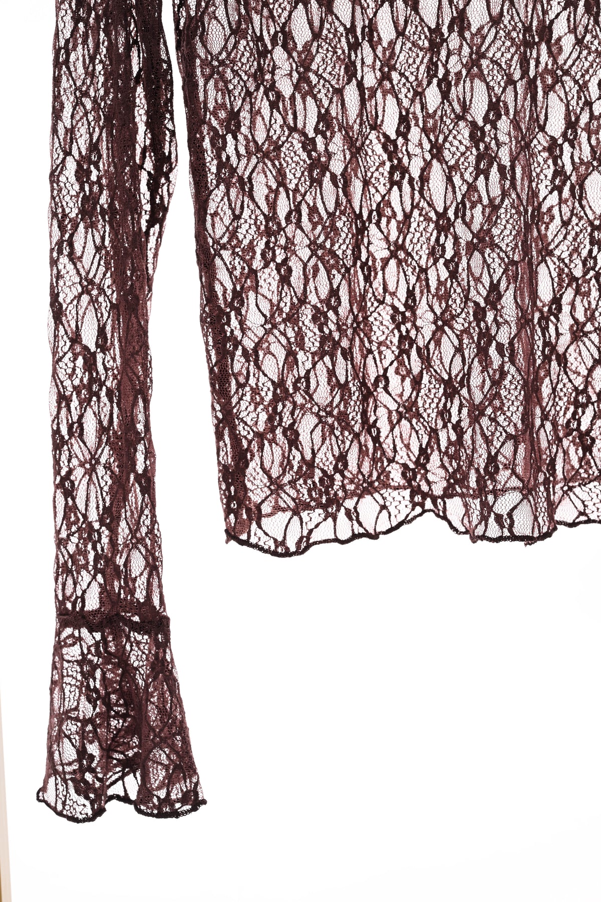 Kanten top trompetmouwen donkerbruin