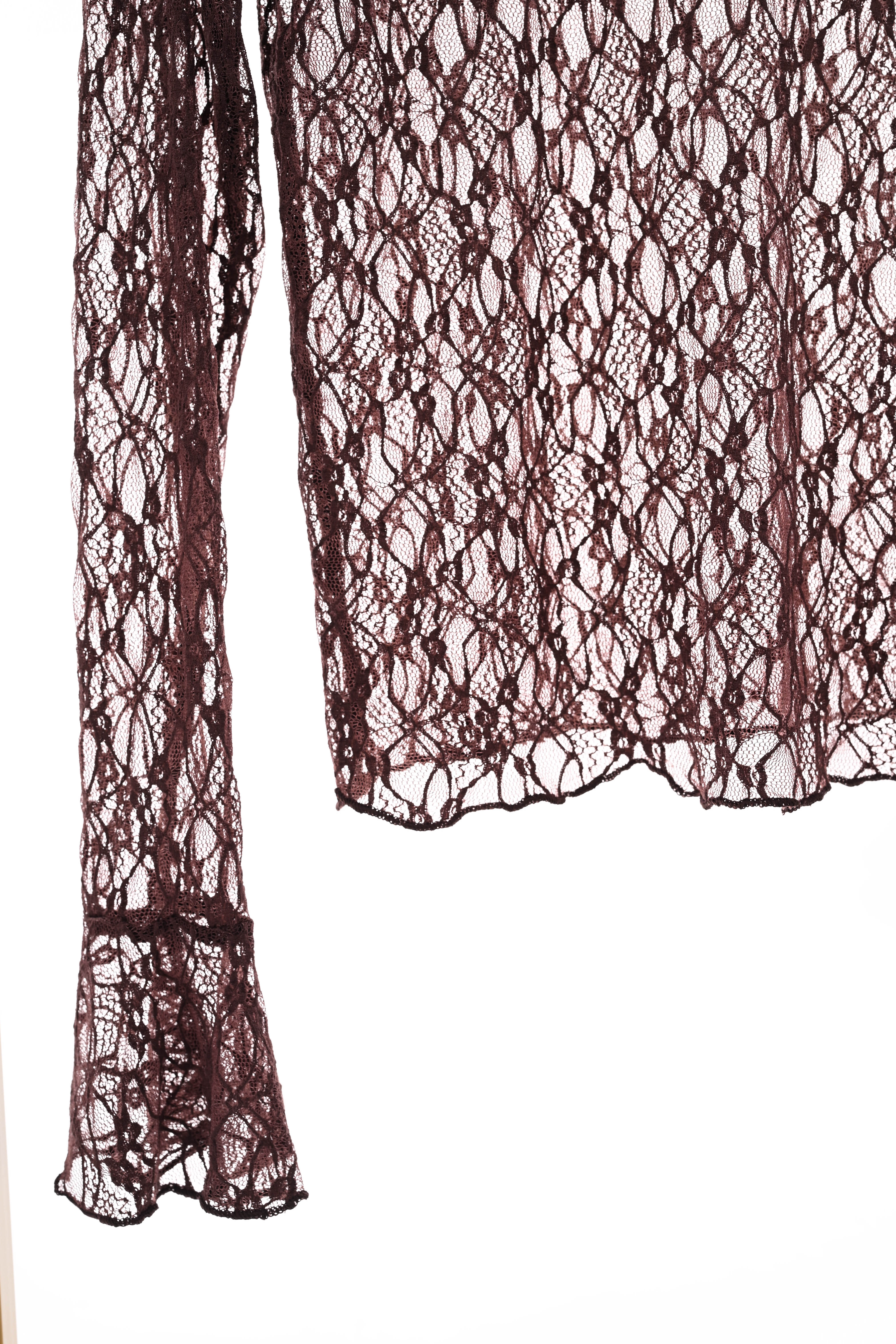 Kanten top trompetmouwen donkerbruin