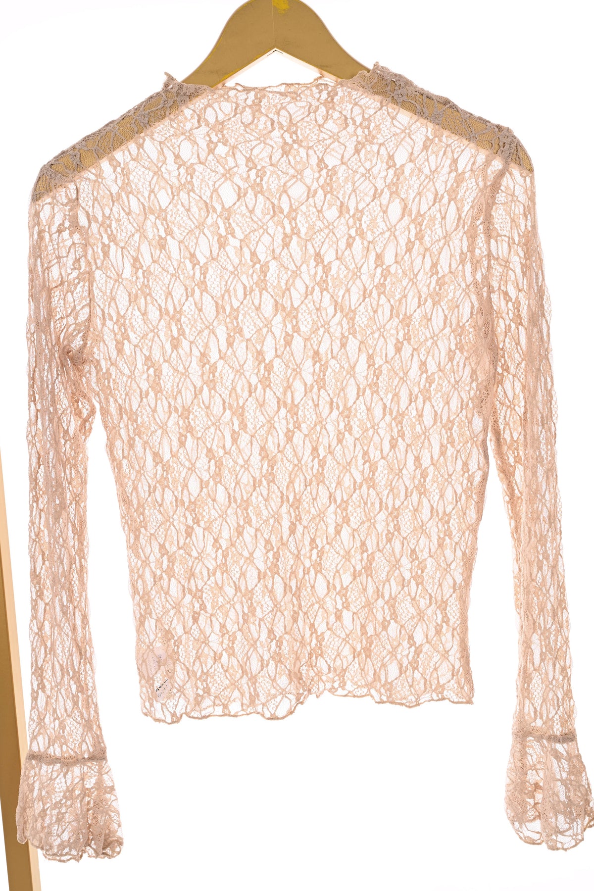 Kanten top trompetmouwen beige