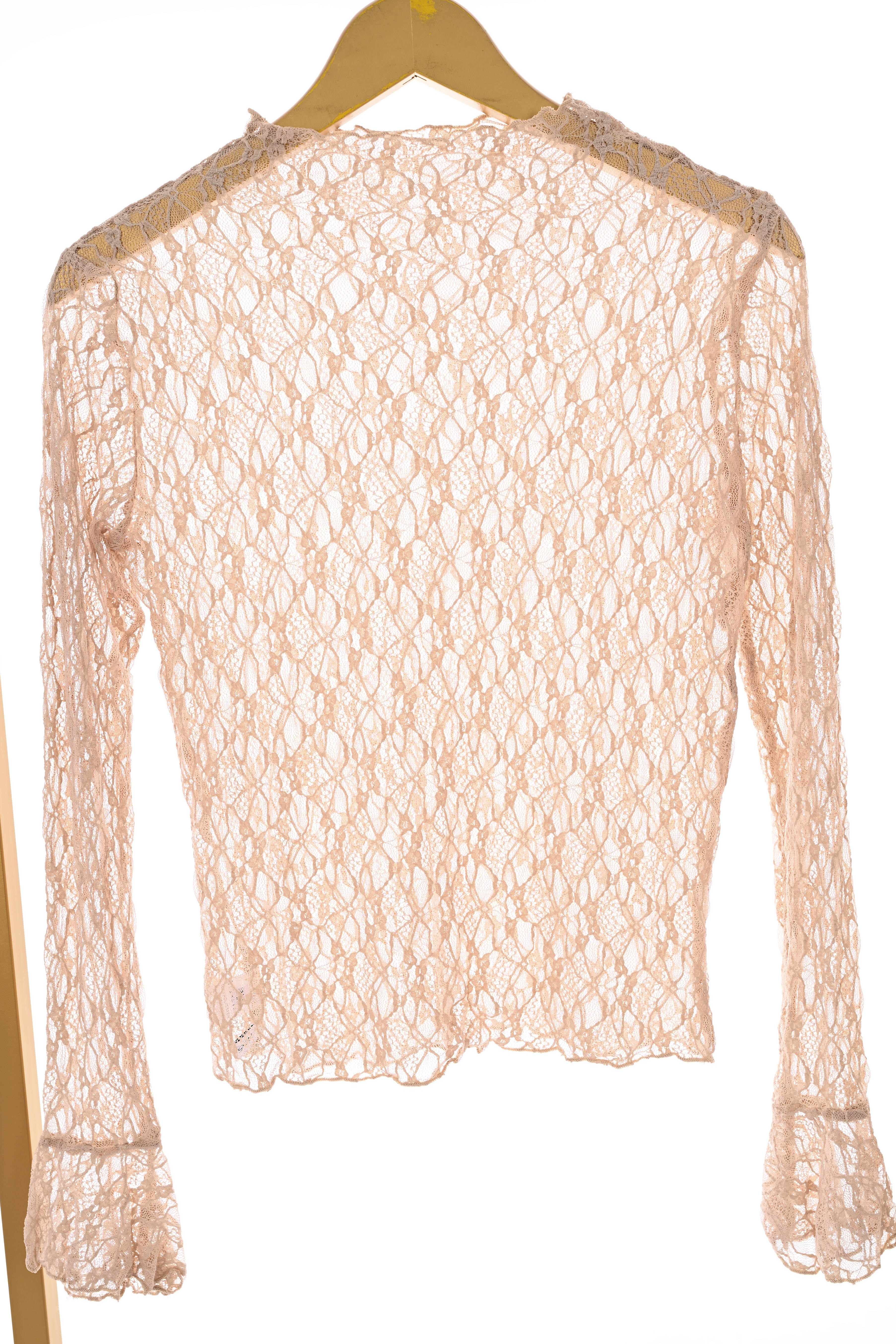 Kanten top trompetmouwen beige