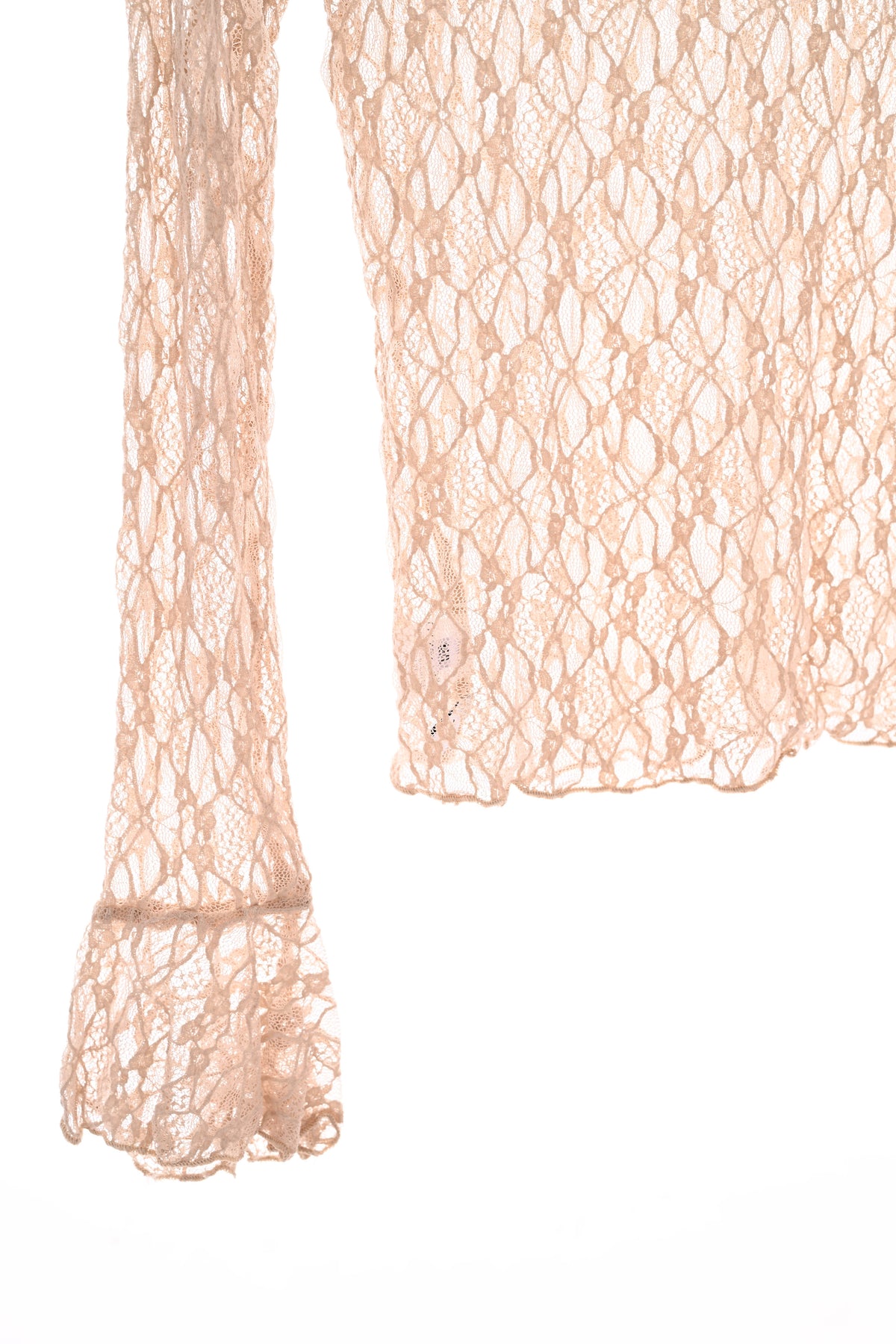 Kanten top trompetmouwen beige