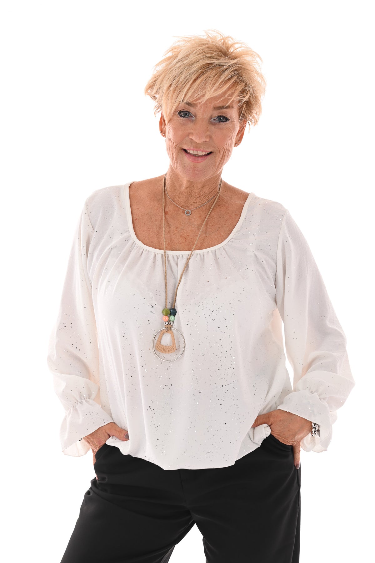 Ballon top glitter trompetmouwen met ketting wit