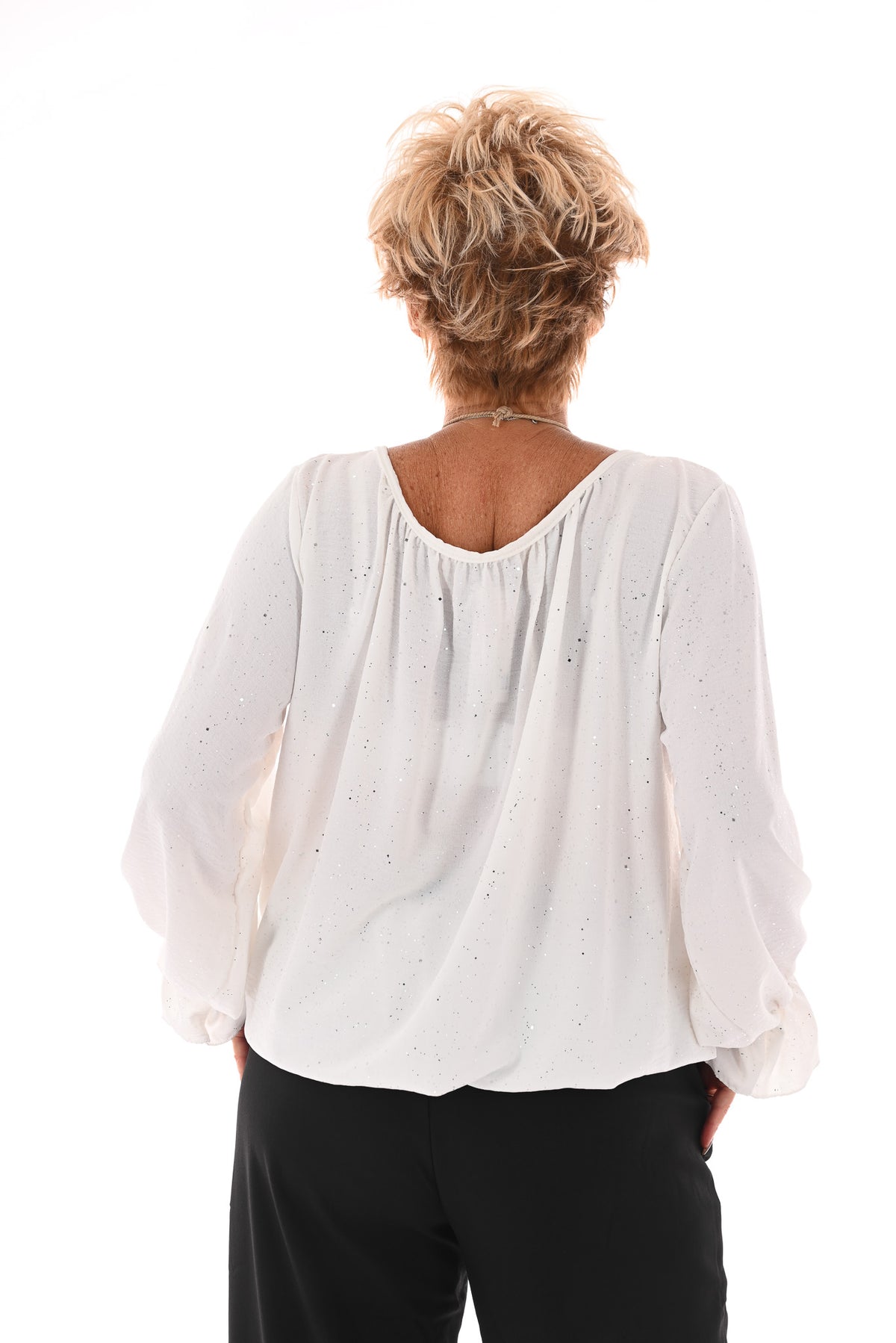 Ballon top glitter trompetmouwen met ketting wit