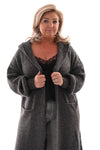 Lang gebreid vest met capuchon antraciet