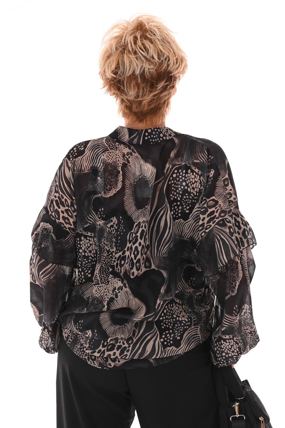 Doorknoop blouse mixed dierenprints zwart