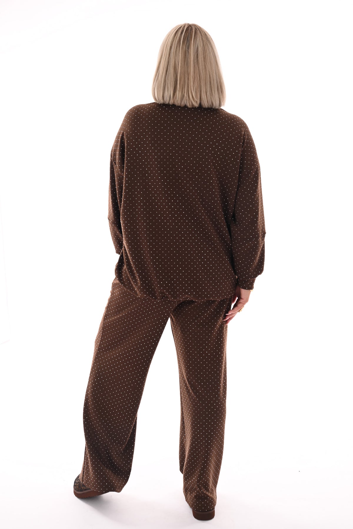 Tweedelig pak applicatie met strass donkerbruin