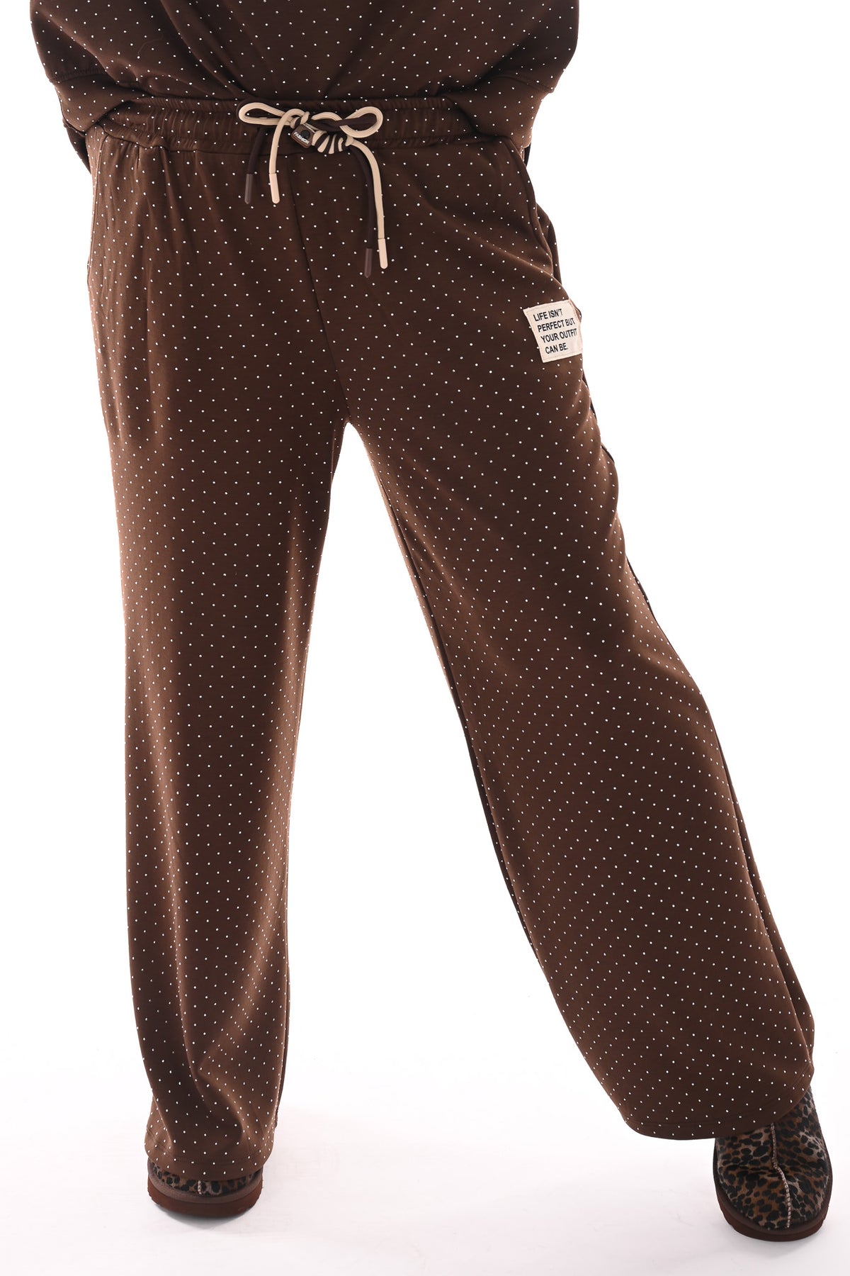 Tweedelig pak applicatie met strass donkerbruin