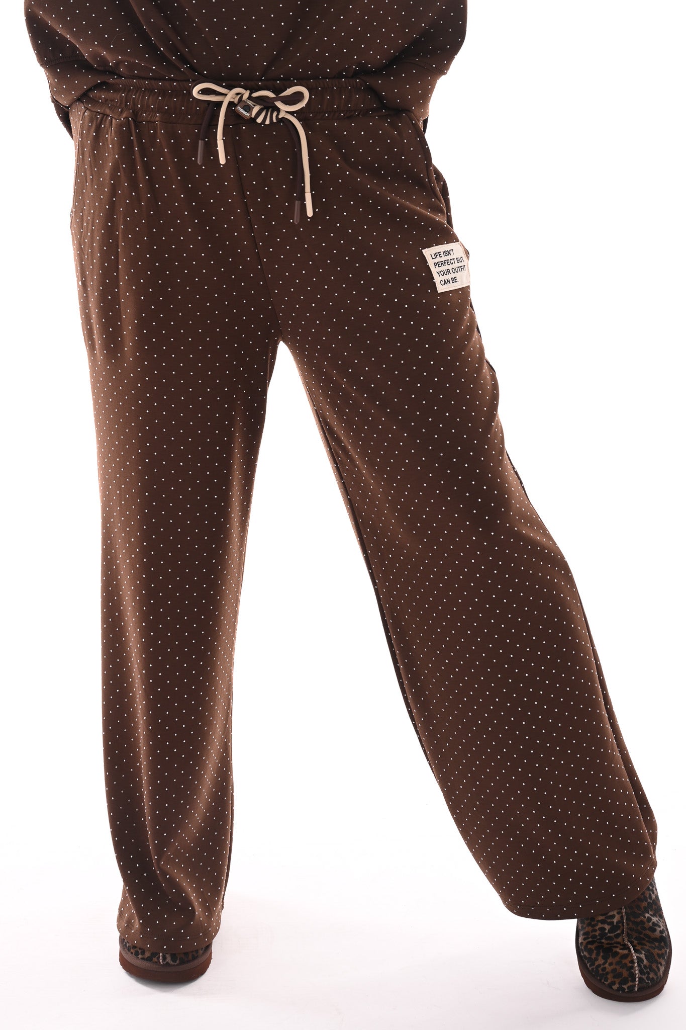 Tweedelig pak applicatie met strass donkerbruin