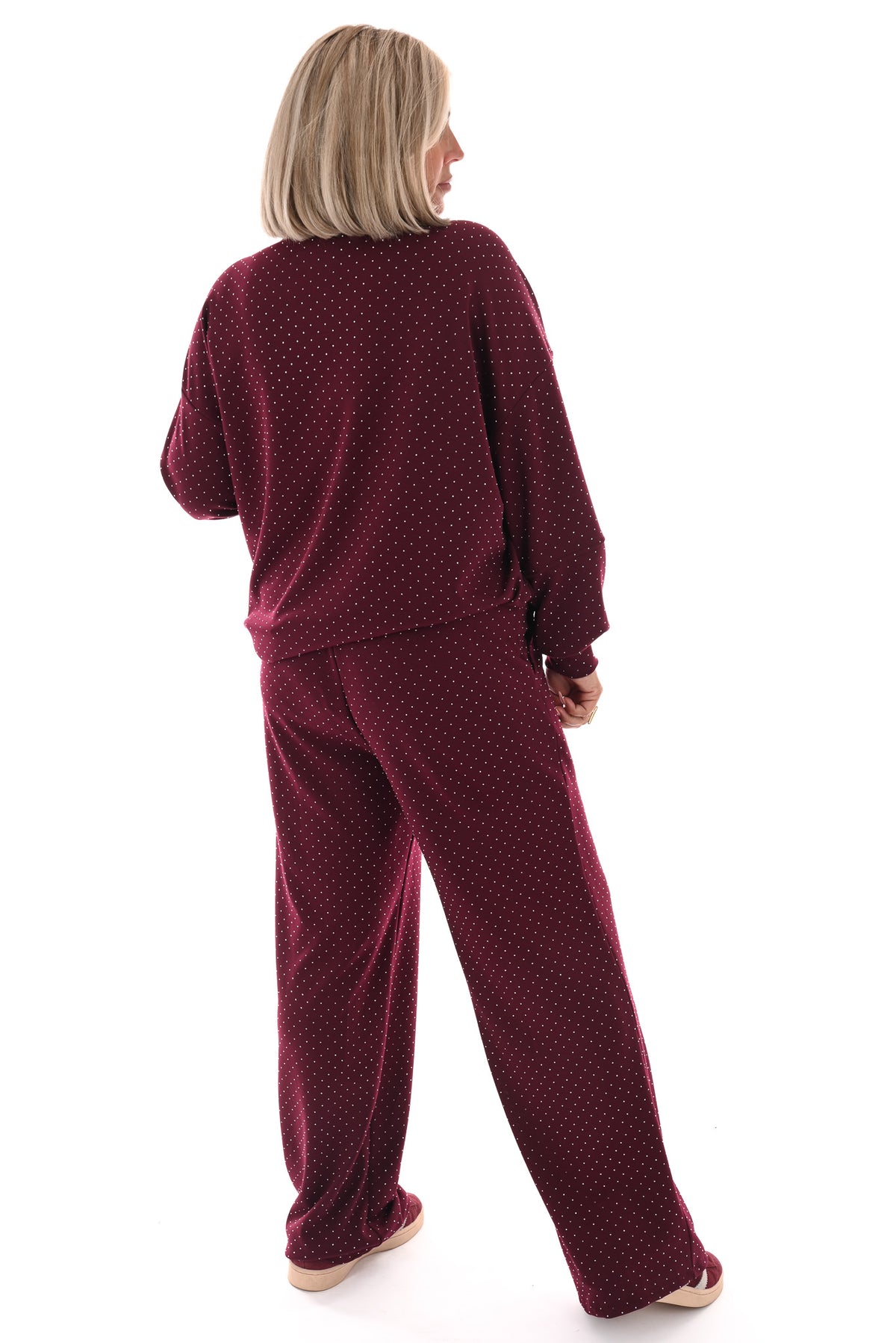 Tweedelig pak applicatie met strass bordeaux