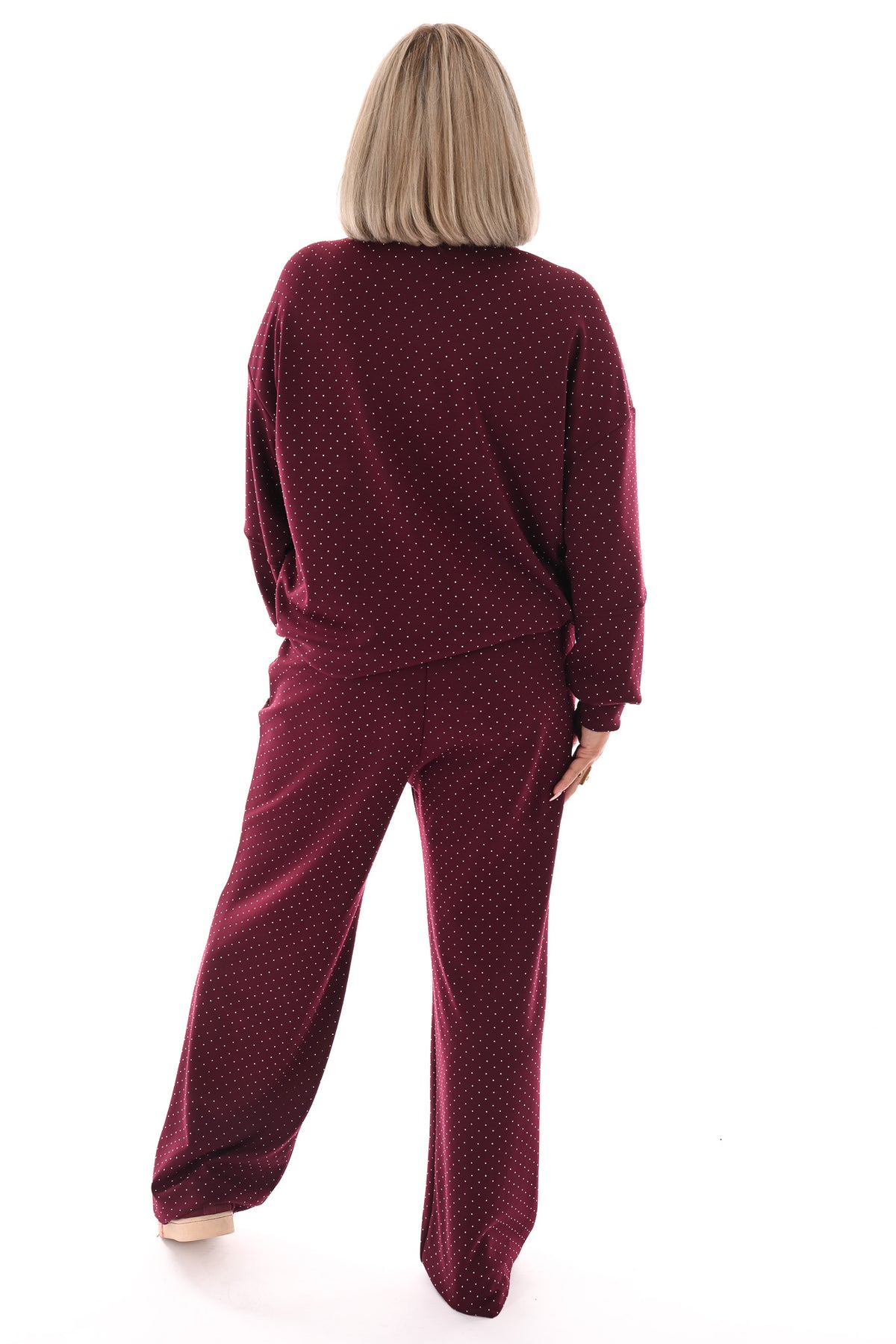 Tweedelig pak applicatie met strass bordeaux