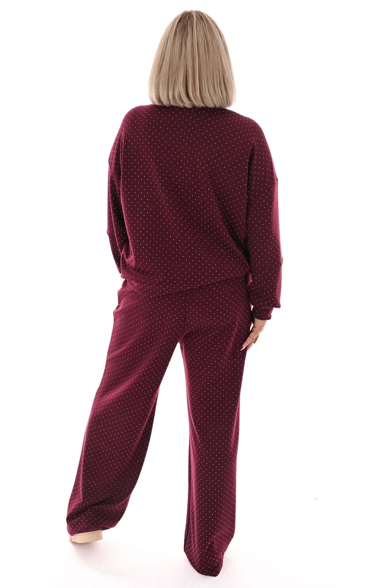 Tweedelig pak applicatie met strass bordeaux