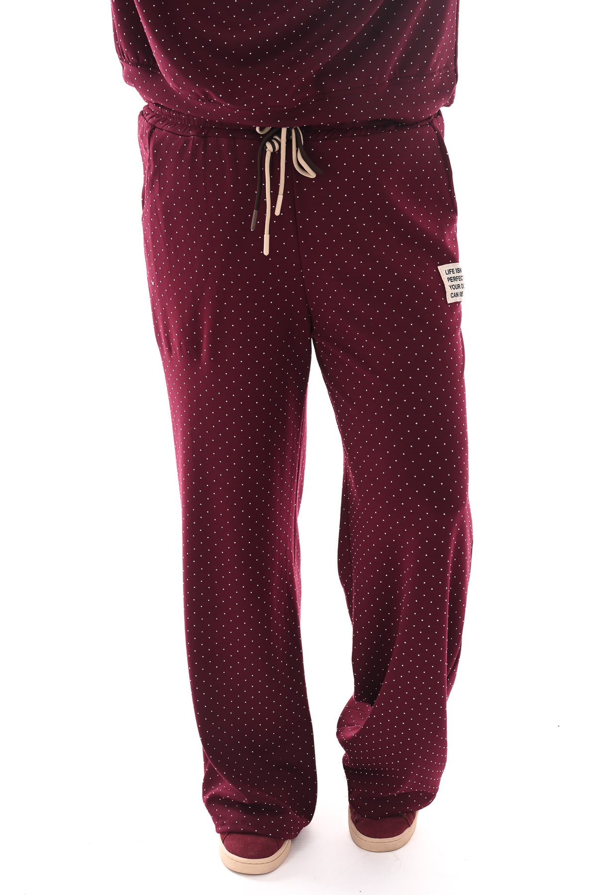 Tweedelig pak applicatie met strass bordeaux