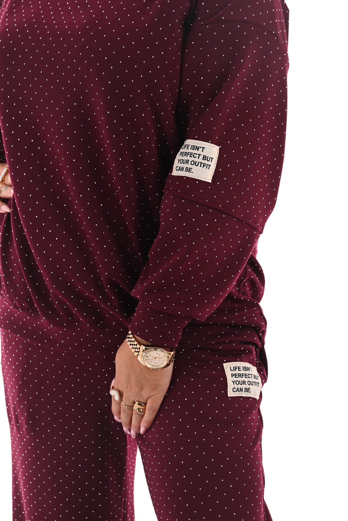 Tweedelig pak applicatie met strass bordeaux