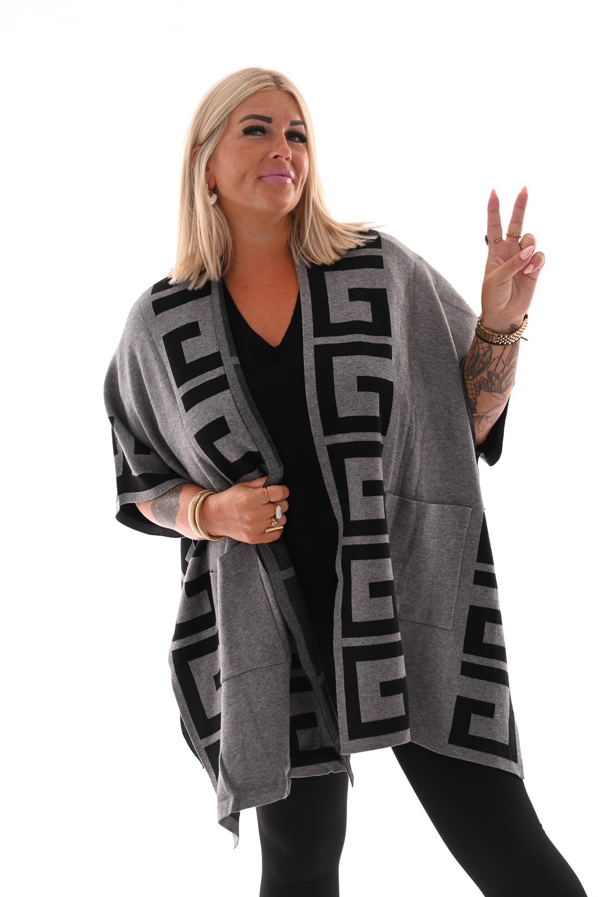 Half lang vest geometrisch grijs