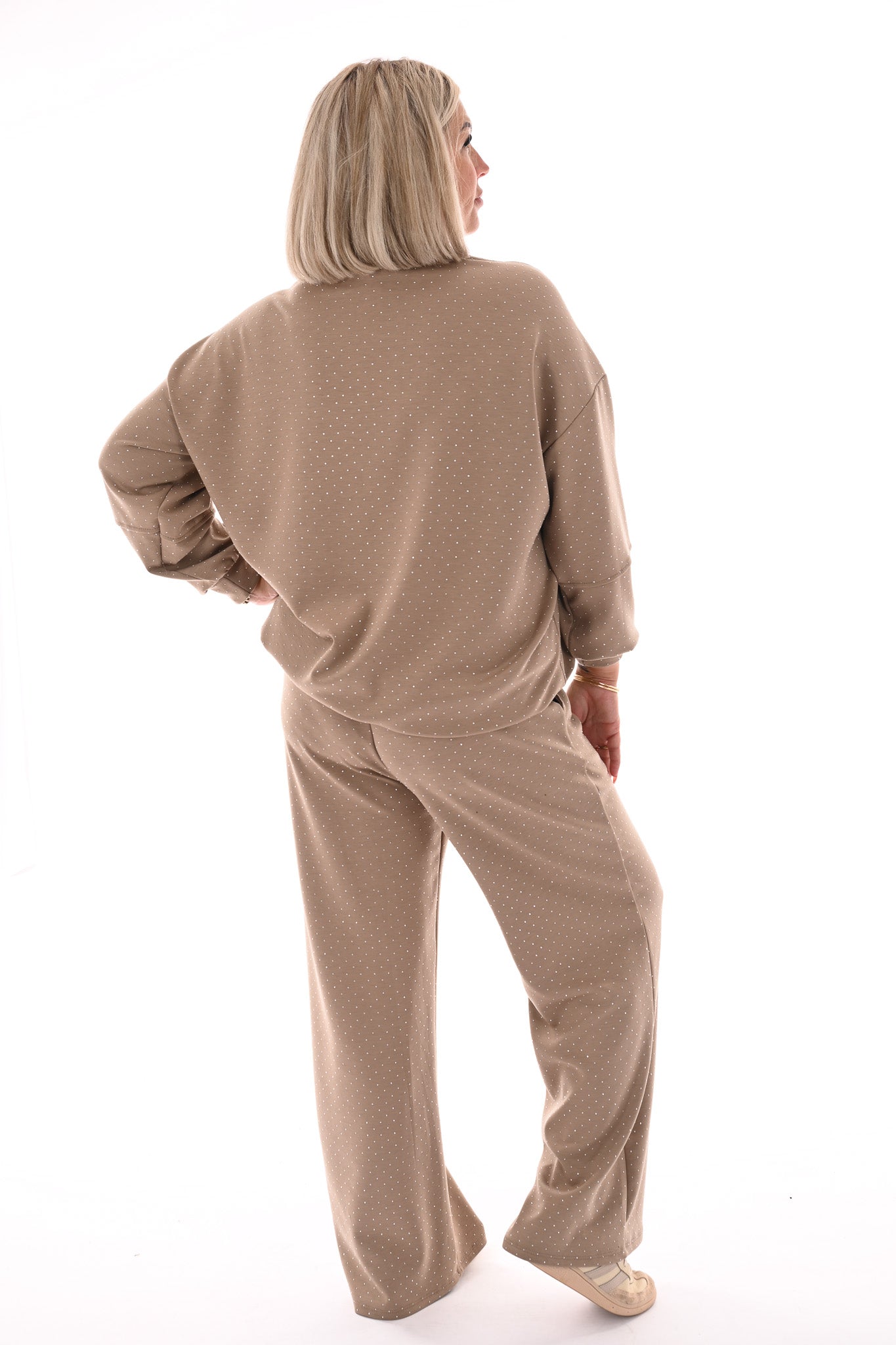 Tweedelig pak applicatie met strass taupe