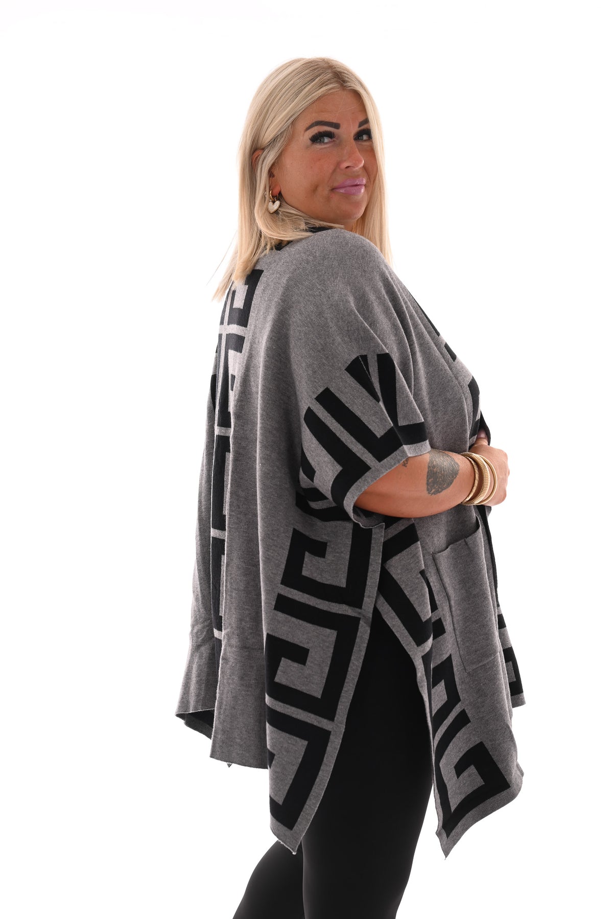 Half lang vest geometrisch grijs