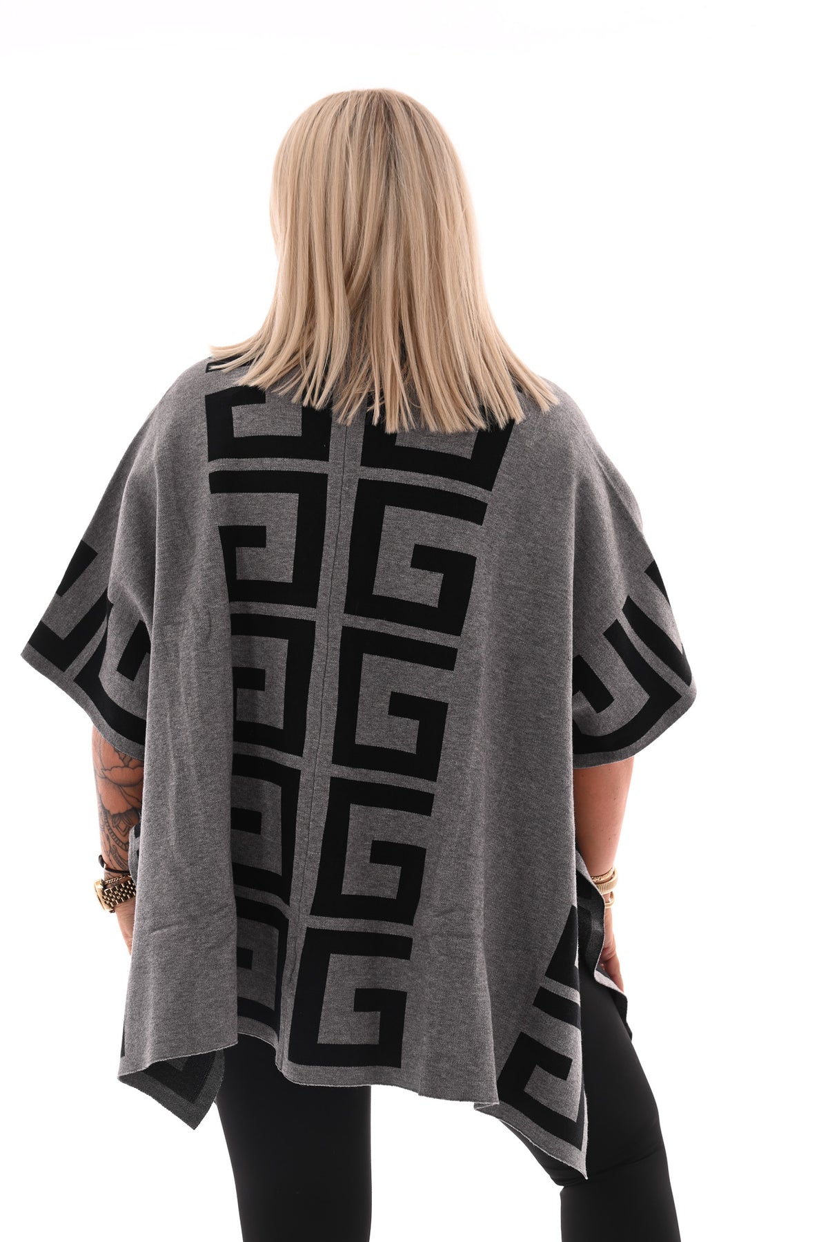 Half lang vest geometrisch grijs