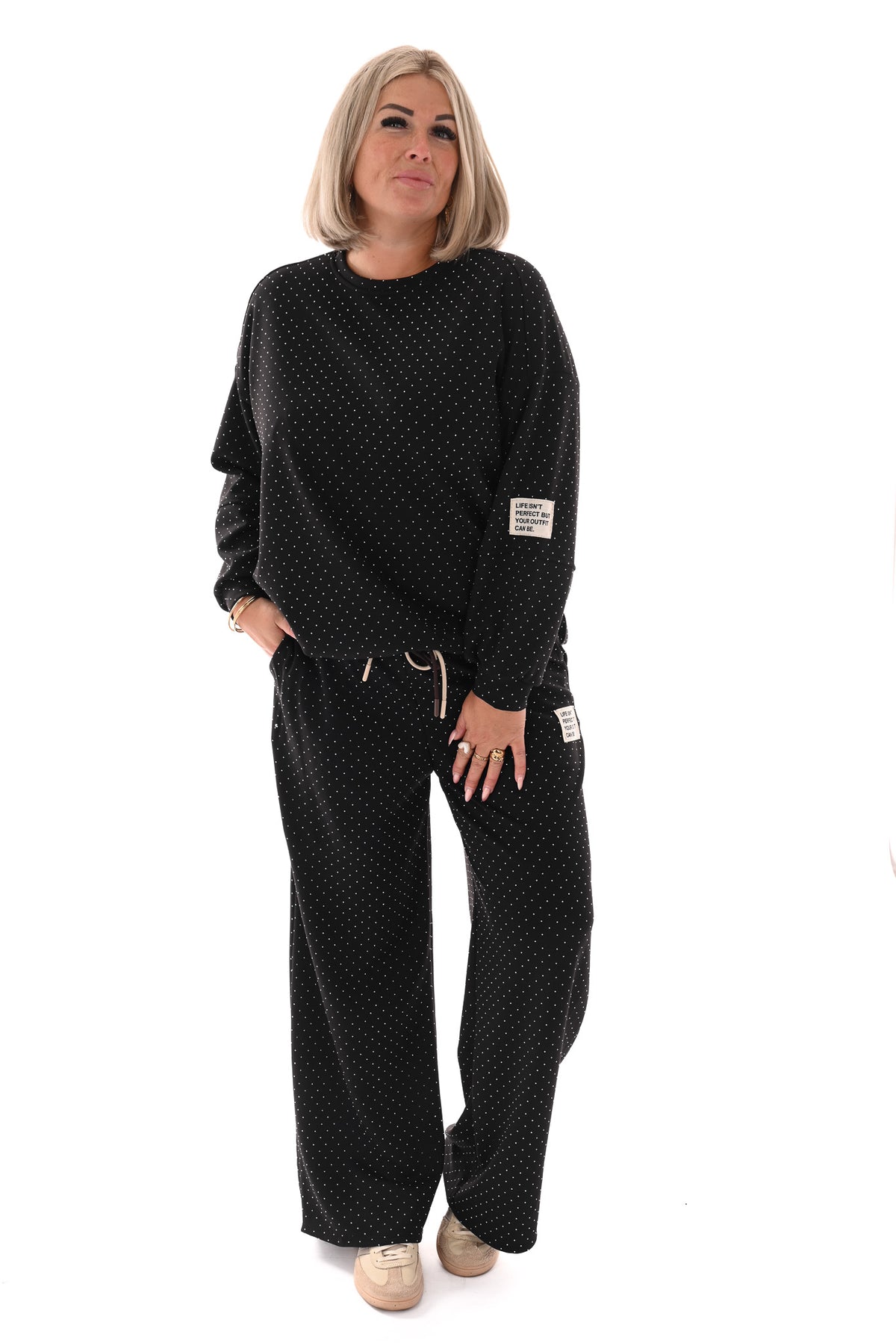 Tweedelig pak applicatie met strass zwart