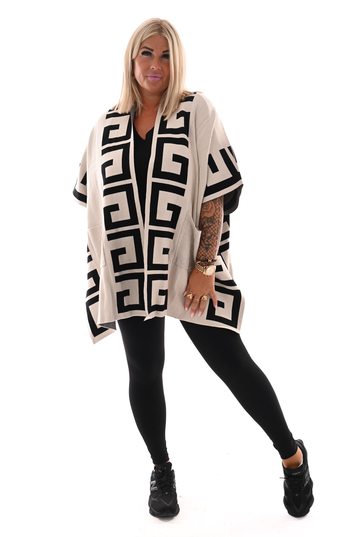 Half lang vest geometrisch creme